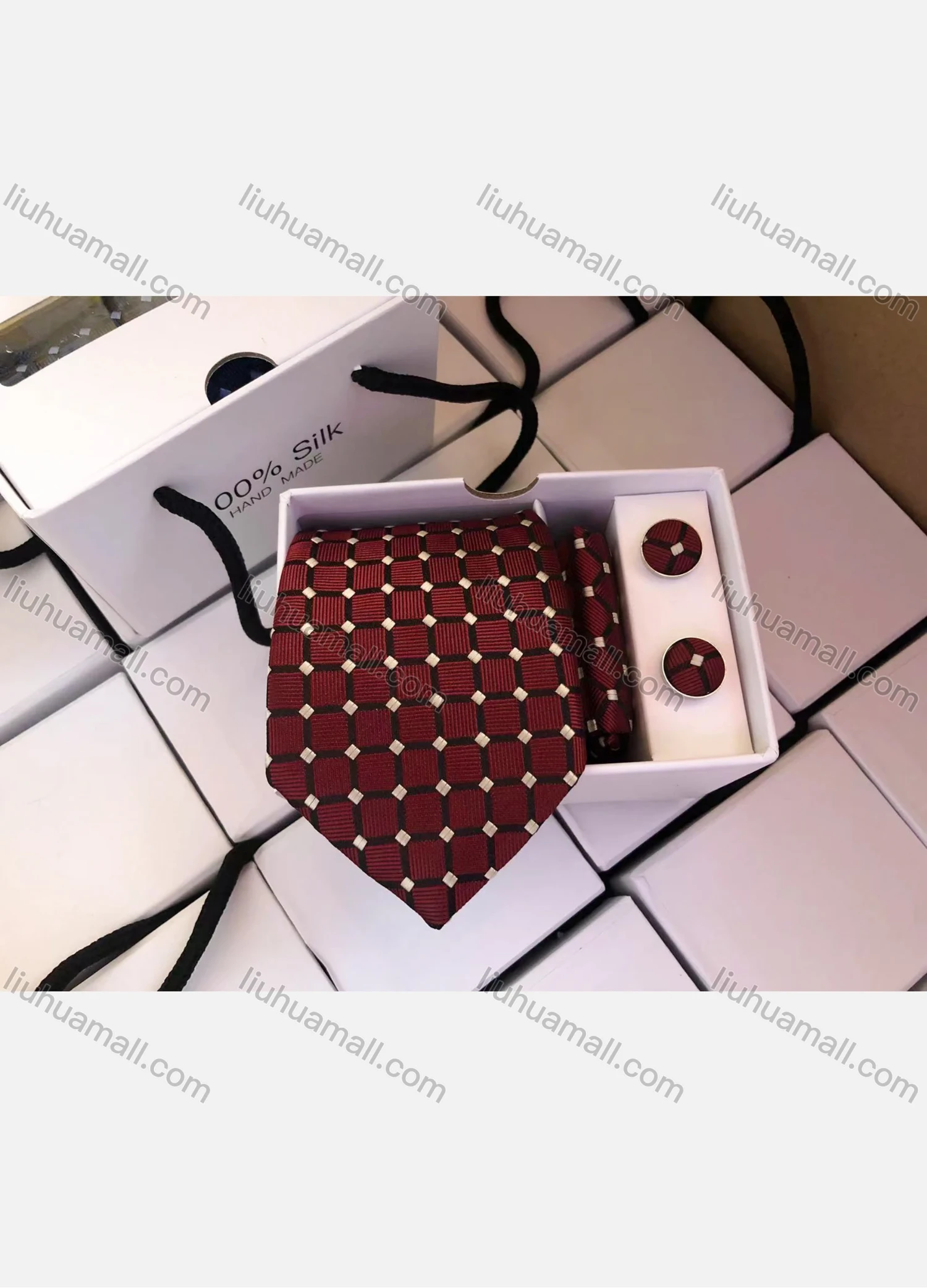 Wholesale Men's Fashion Plaid Tie & Pocket Square & Cufflinks Sets - Liuhuamall