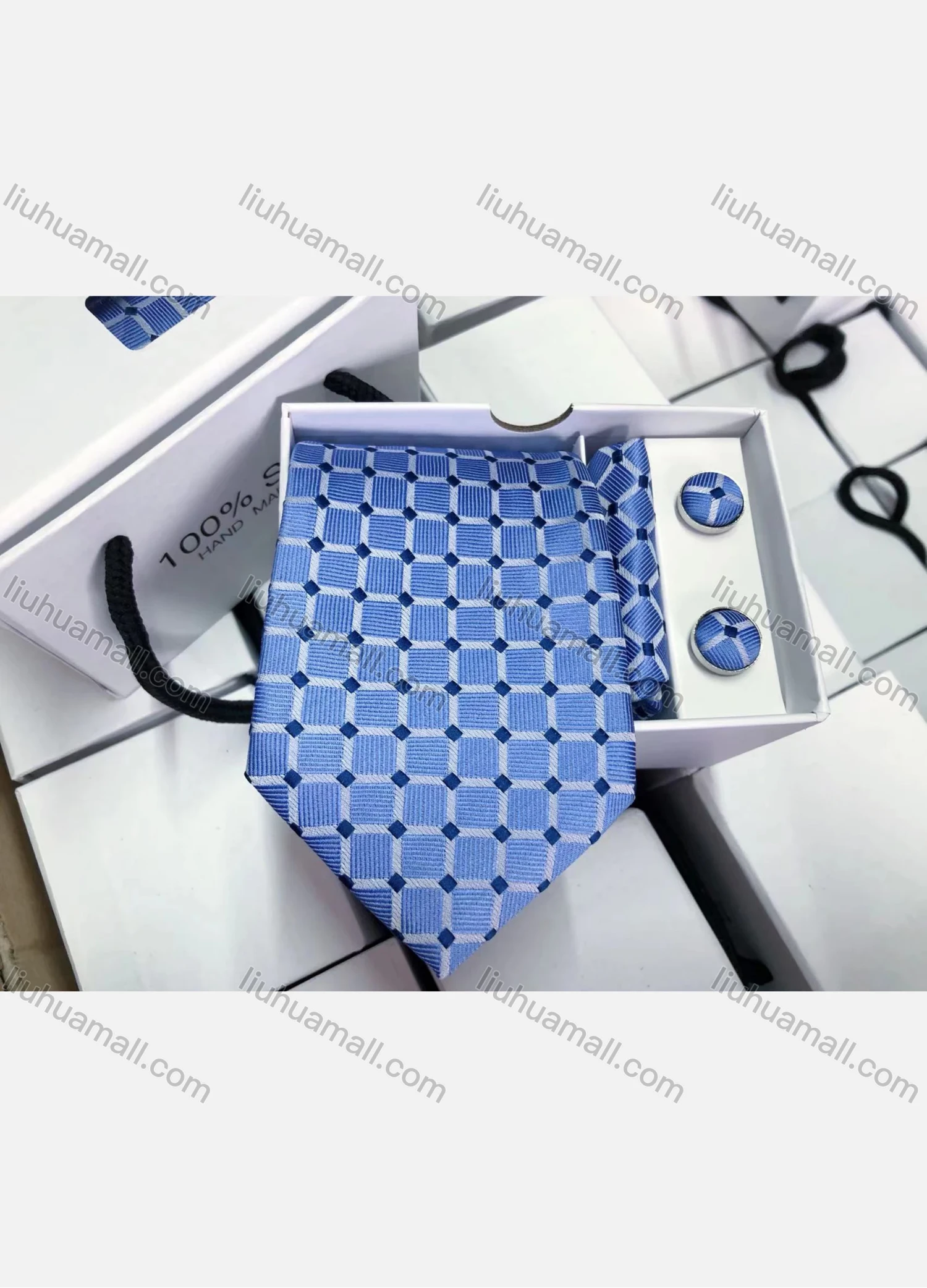 Wholesale Men's Fashion Plaid Tie & Pocket Square & Cufflinks Sets - Liuhuamall