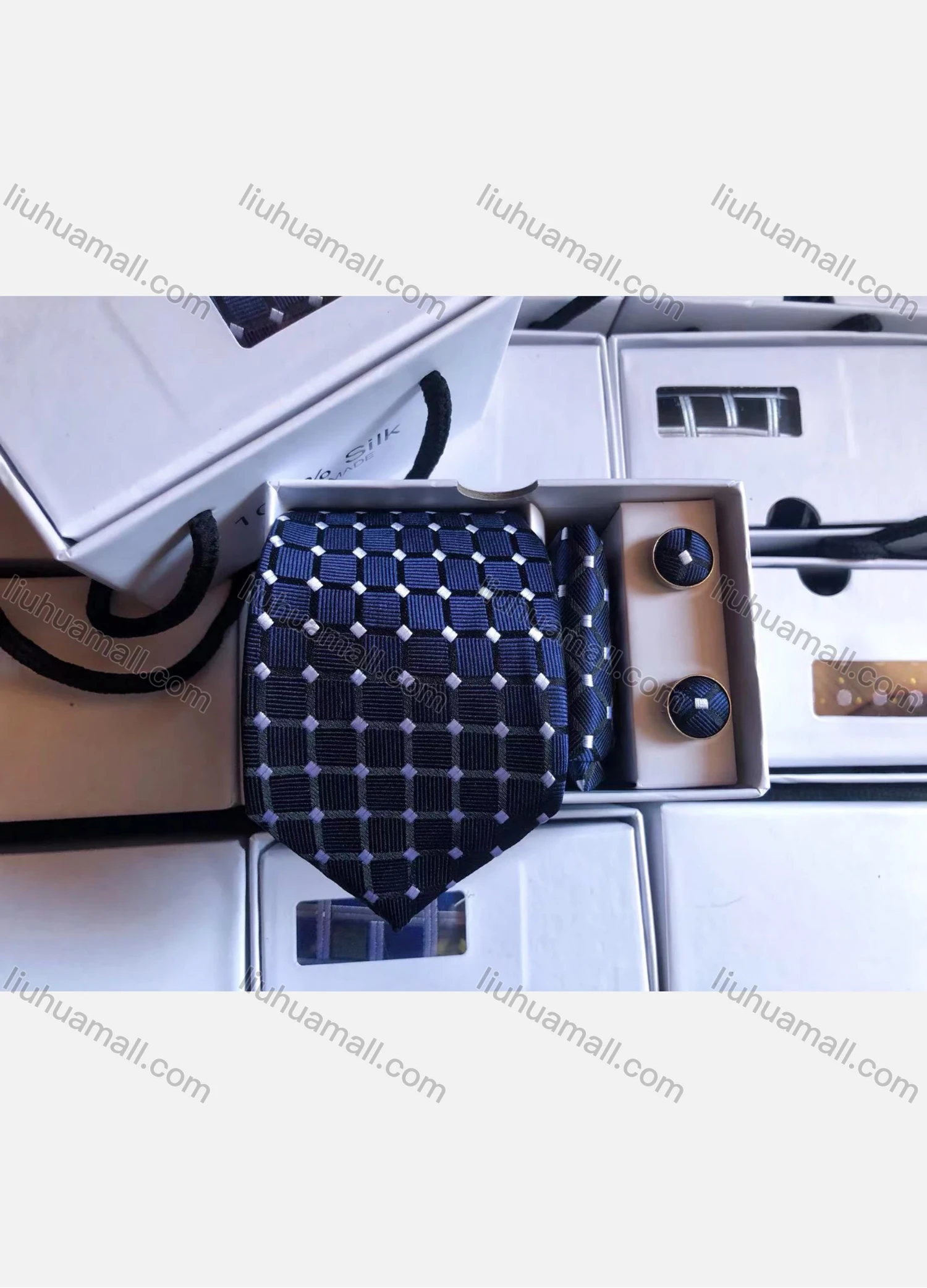 Wholesale Men's Fashion Plaid Tie & Pocket Square & Cufflinks Sets - Liuhuamall