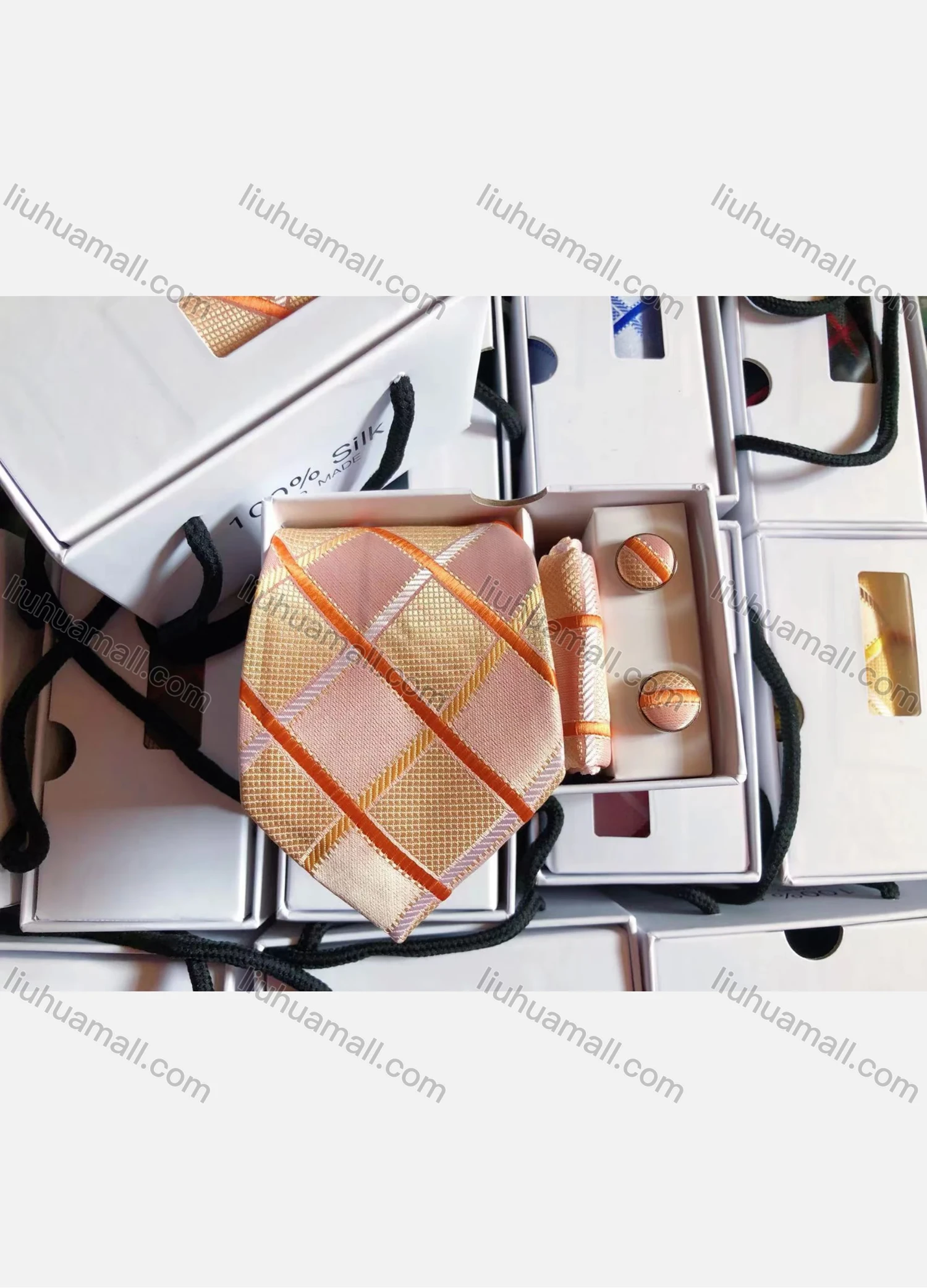 Wholesale Men's Fashion Argyle Colorblock Print Tie & Pocket Square & Cufflinks Sets - Liuhuamall