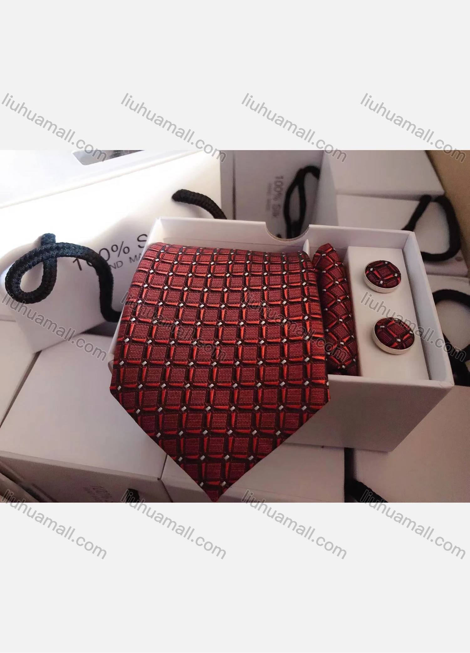 Wholesale Men's Business Plaid Tie & Pocket Square & Pair Cufflinks Sets - Liuhuamall