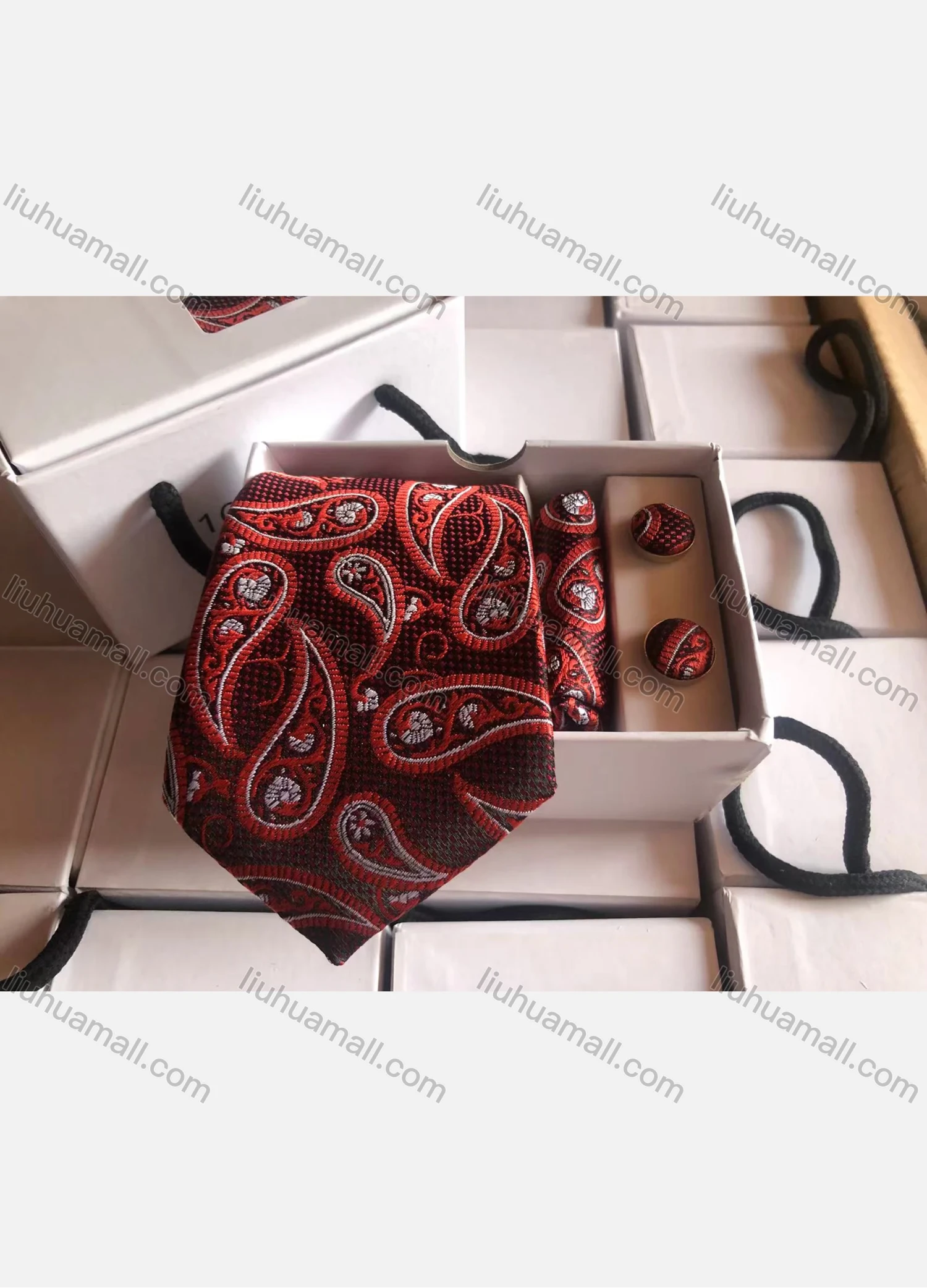 Wholesale Men's Fashion Paisley Embroidery Tie & Pocket Square & Pair Cufflinks Sets - Liuhuamall
