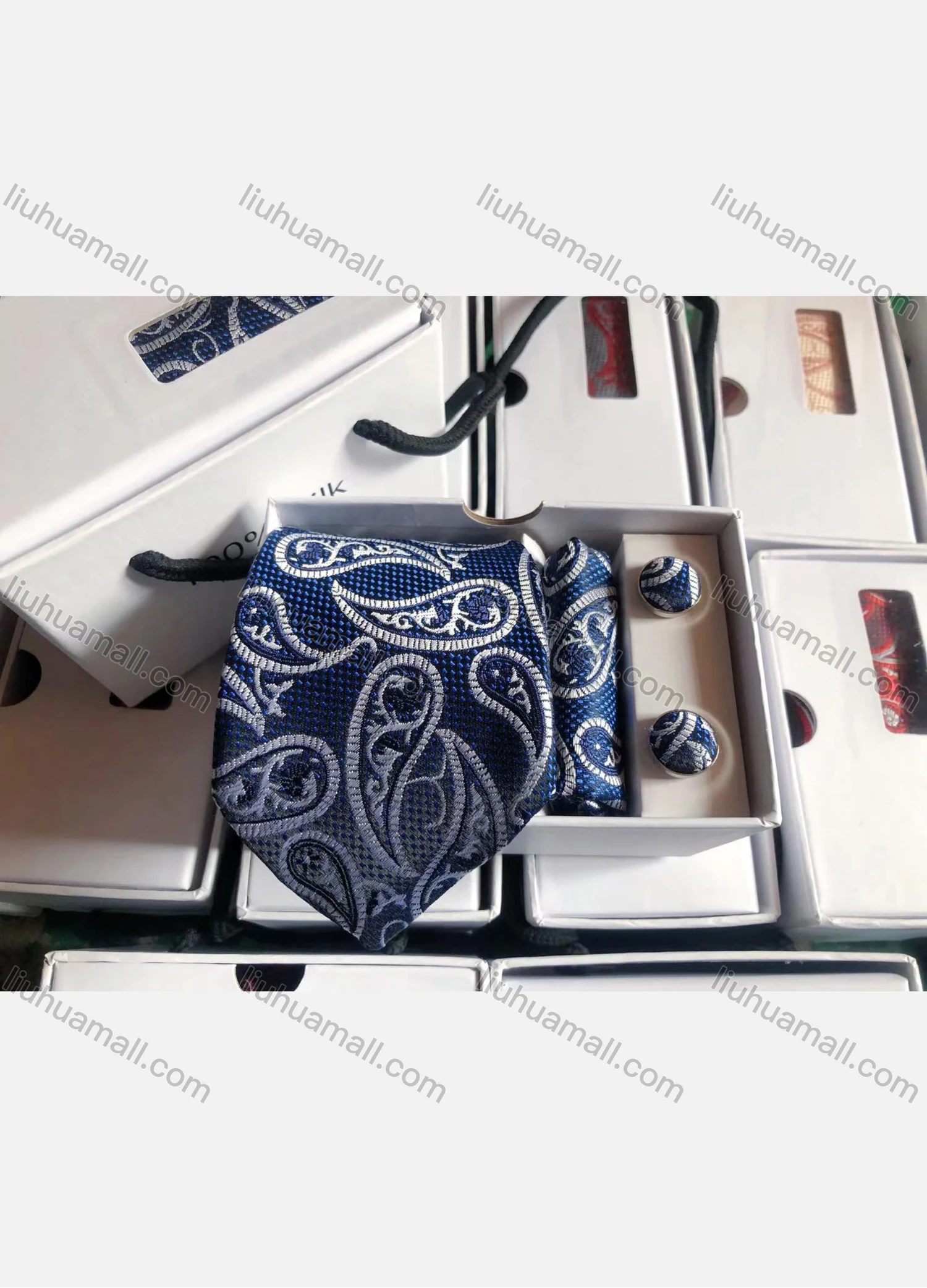 Wholesale Men's Fashion Paisley Embroidery Tie & Pocket Square & Pair Cufflinks Sets - Liuhuamall