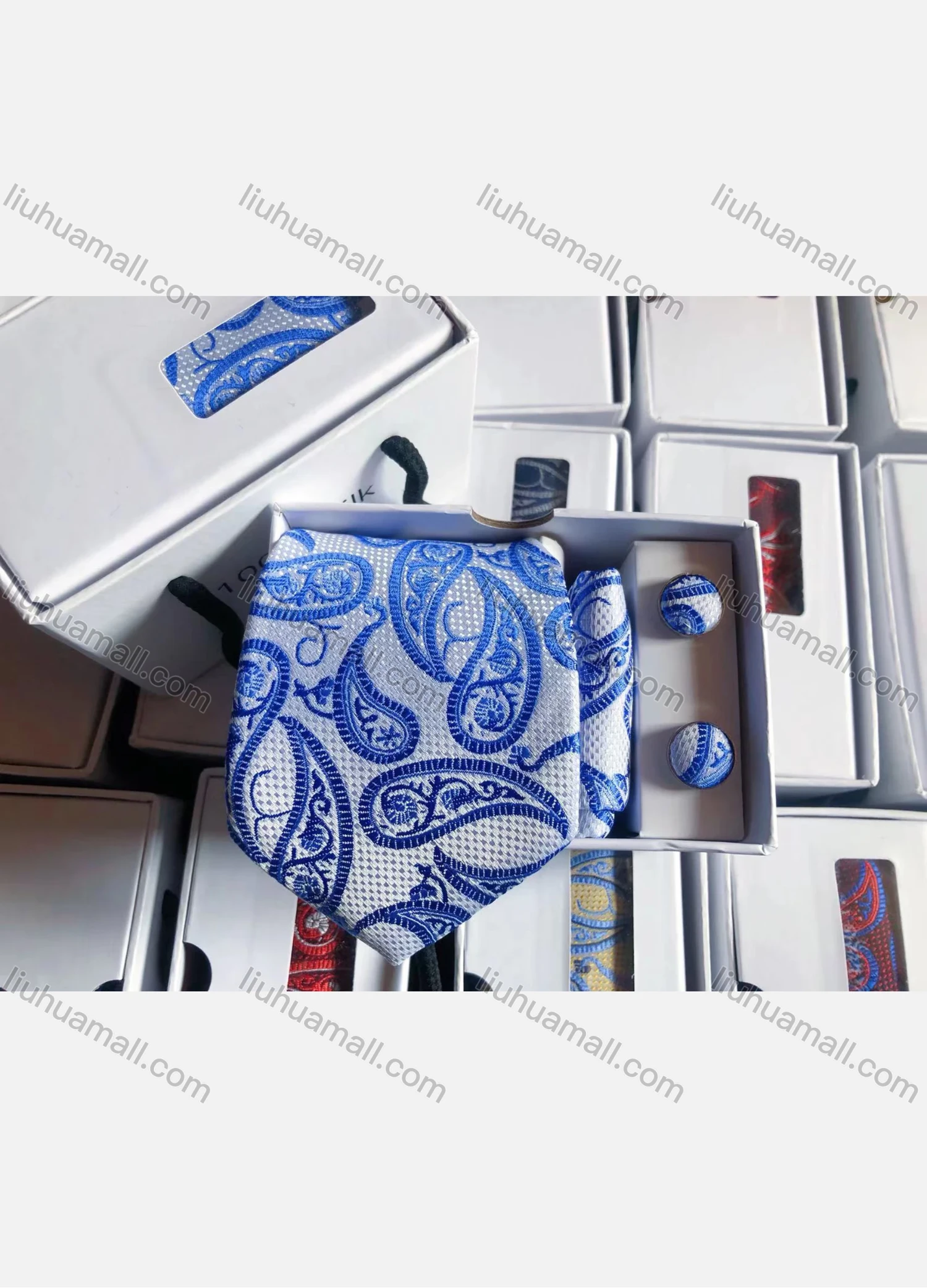 Wholesale Men's Fashion Paisley Embroidery Tie & Pocket Square & Pair Cufflinks Sets - Liuhuamall