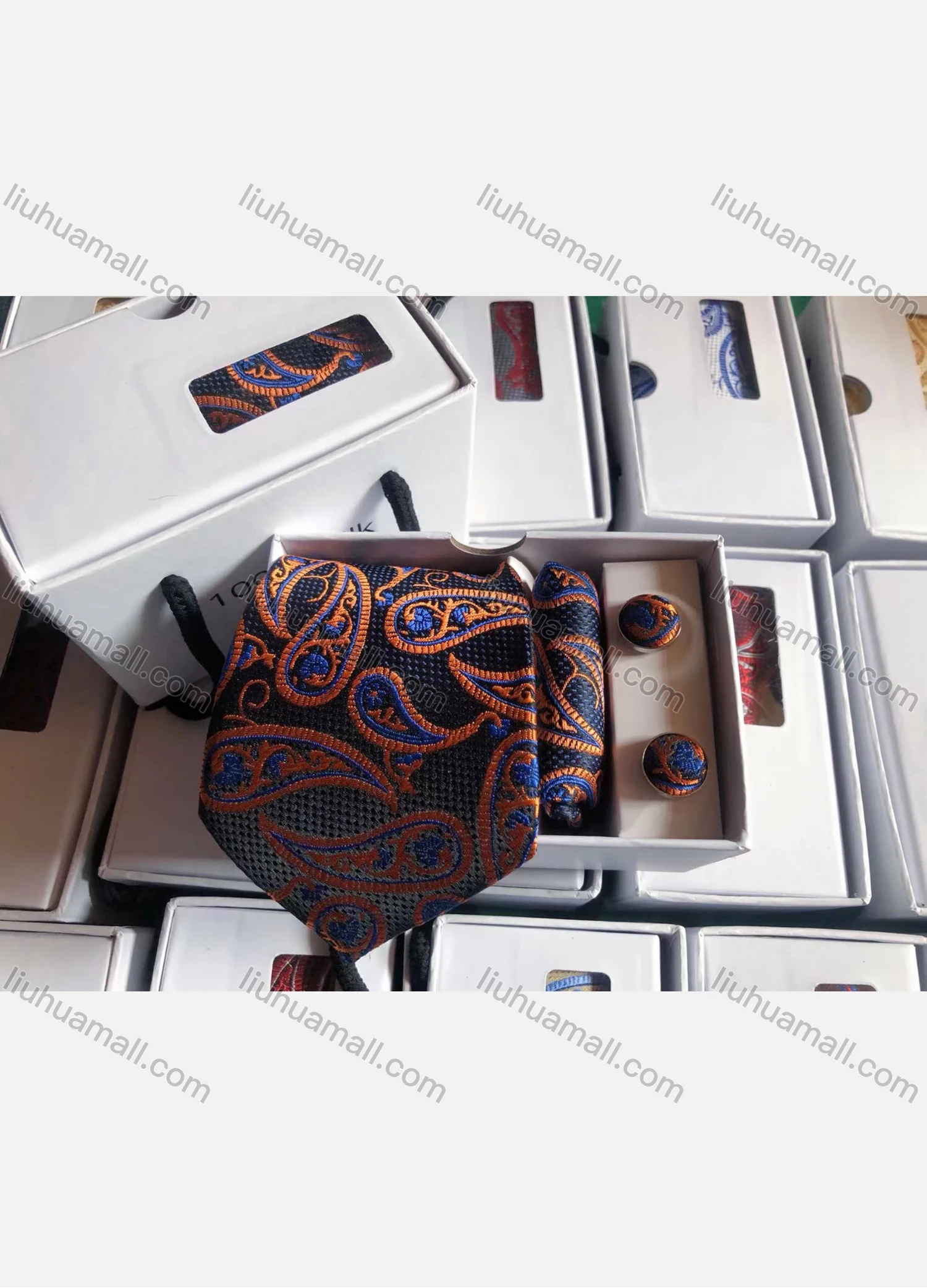 Wholesale Men's Fashion Paisley Embroidery Tie & Pocket Square & Pair Cufflinks Sets - Liuhuamall