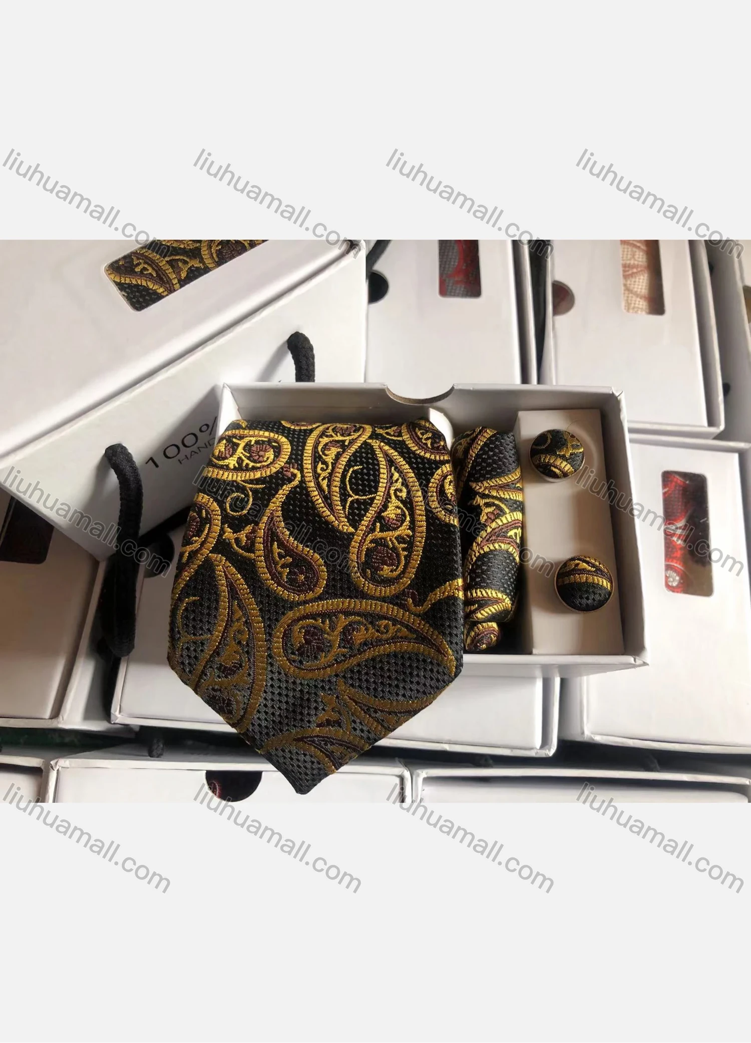 Wholesale Men's Fashion Paisley Embroidery Tie & Pocket Square & Pair Cufflinks Sets - Liuhuamall