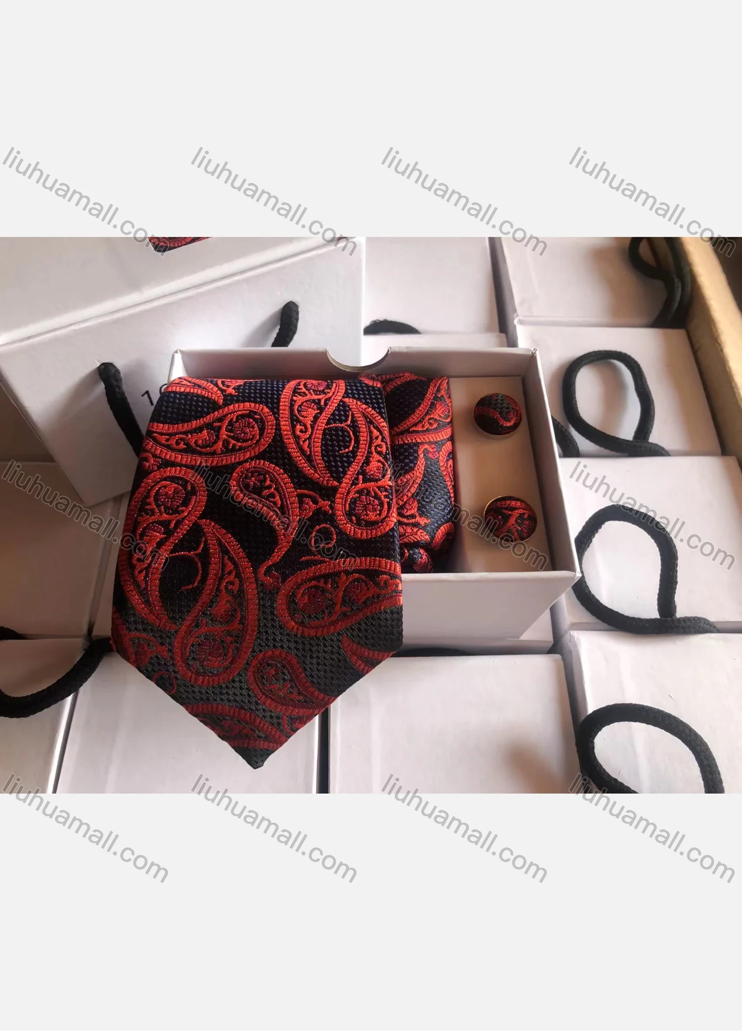 Wholesale Men's Fashion Paisley Embroidery Tie & Pocket Square & Pair Cufflinks Sets - Liuhuamall