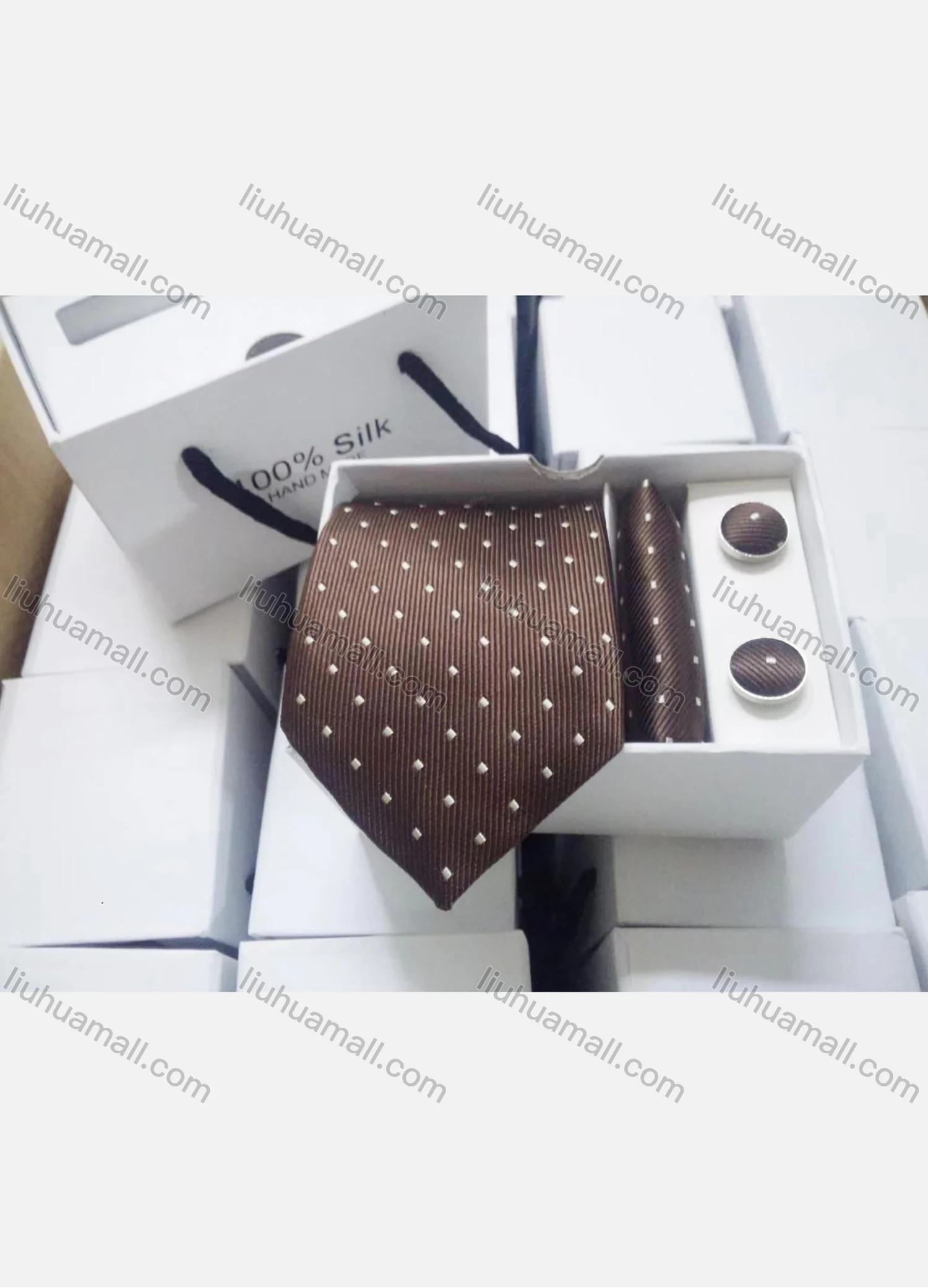 Wholesale Men's Business Allover Print Tie & Pocket Square & Pair Cufflinks Sets - Liuhuamall