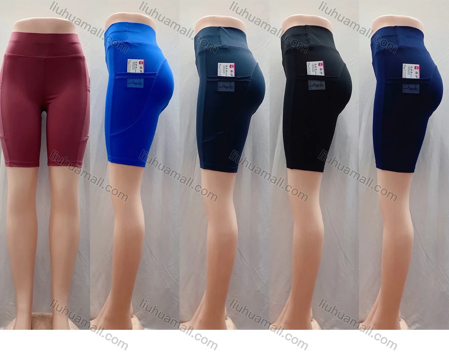 Wholesale Women's Sporty High Waist Mesh Pockets Plain Biker Short - Liuhuamall