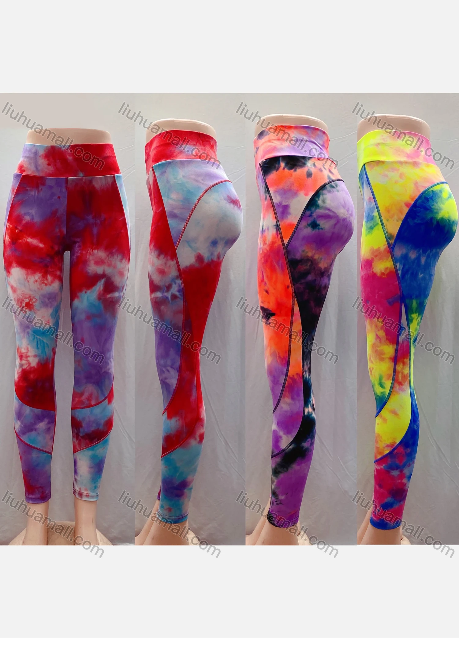 Wholesale Women's Sporty High Waist Topstitch Sewing Tie Dye Ankle Length Leggings - Liuhuamall