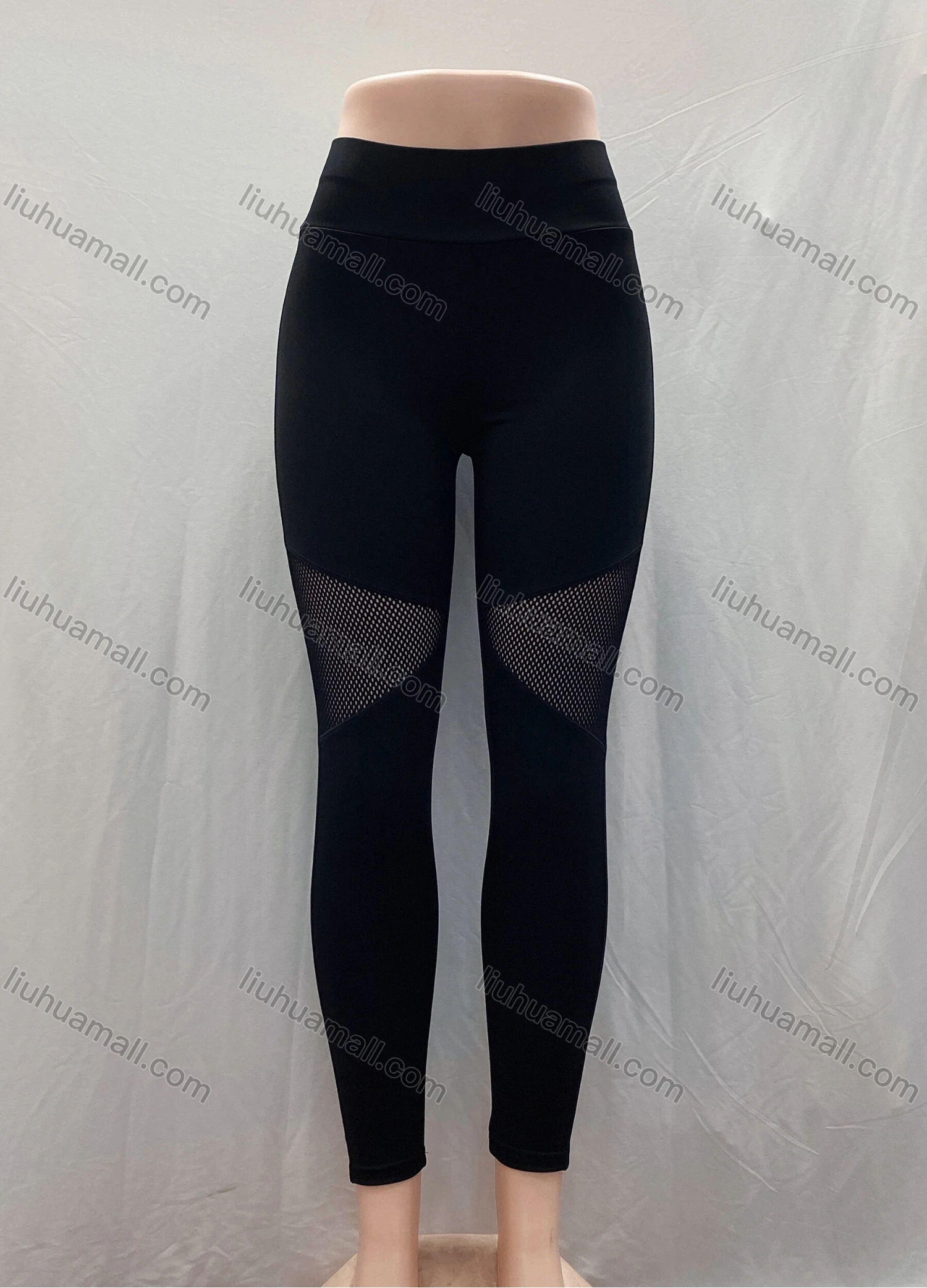 Wholesale Women's Sporty High Waist Mesh Hollow Out Plain Long Leggings - Liuhuamall