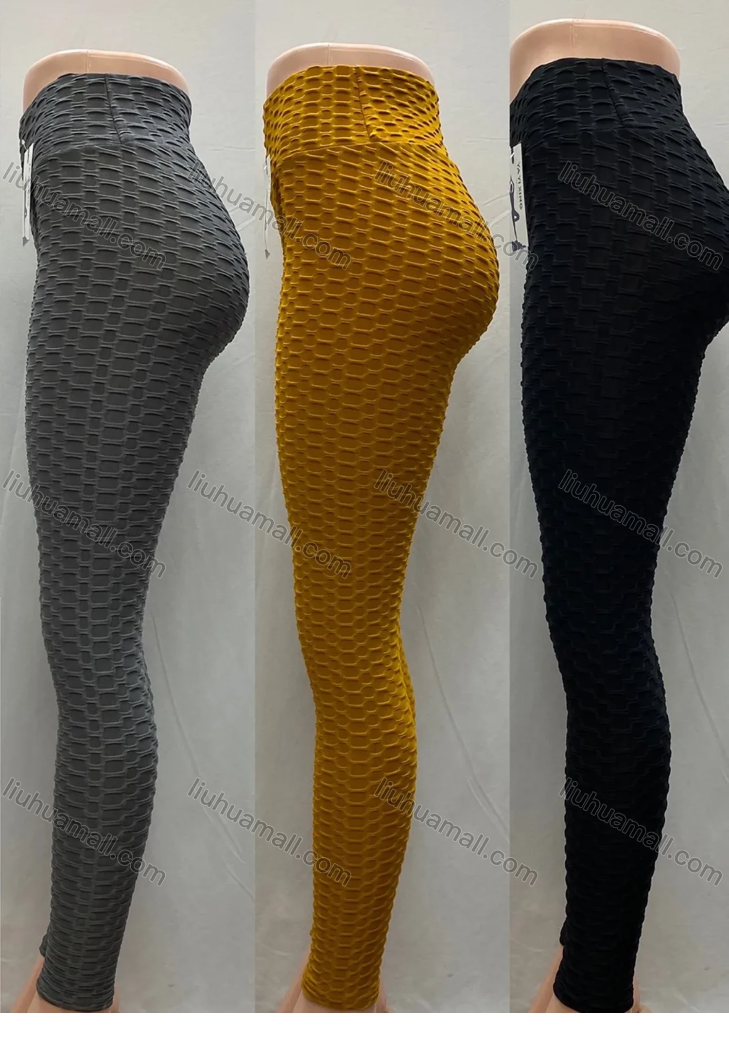 Wholesale Women's Sporty High Waist Honeycomb Texture Plain Ankle Length Leggings - Liuhuamall