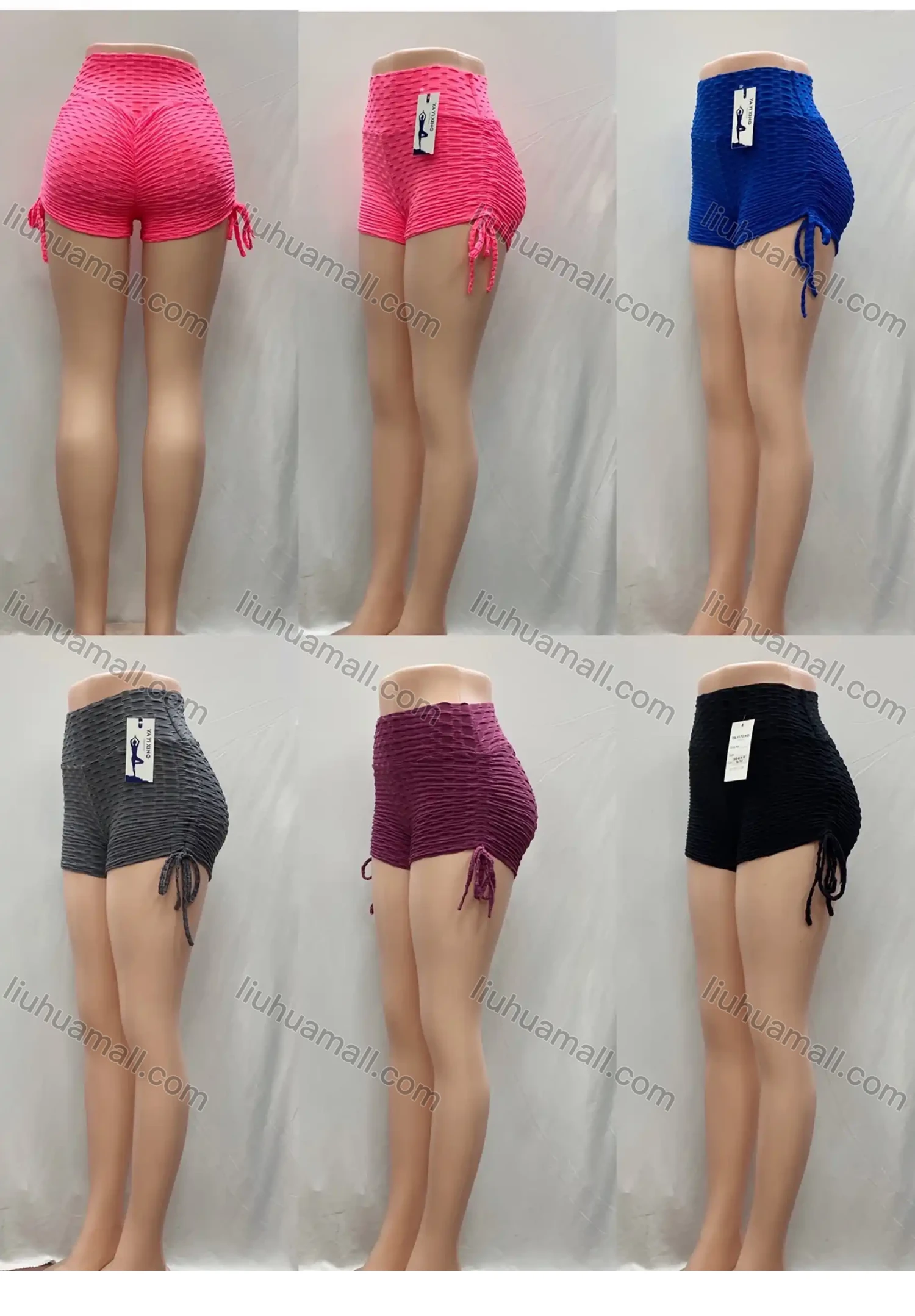 Wholesale Honeycomb Leggings Women's Sporty High Waist Texture Drawstring Mini Leggings - Liuhuamall