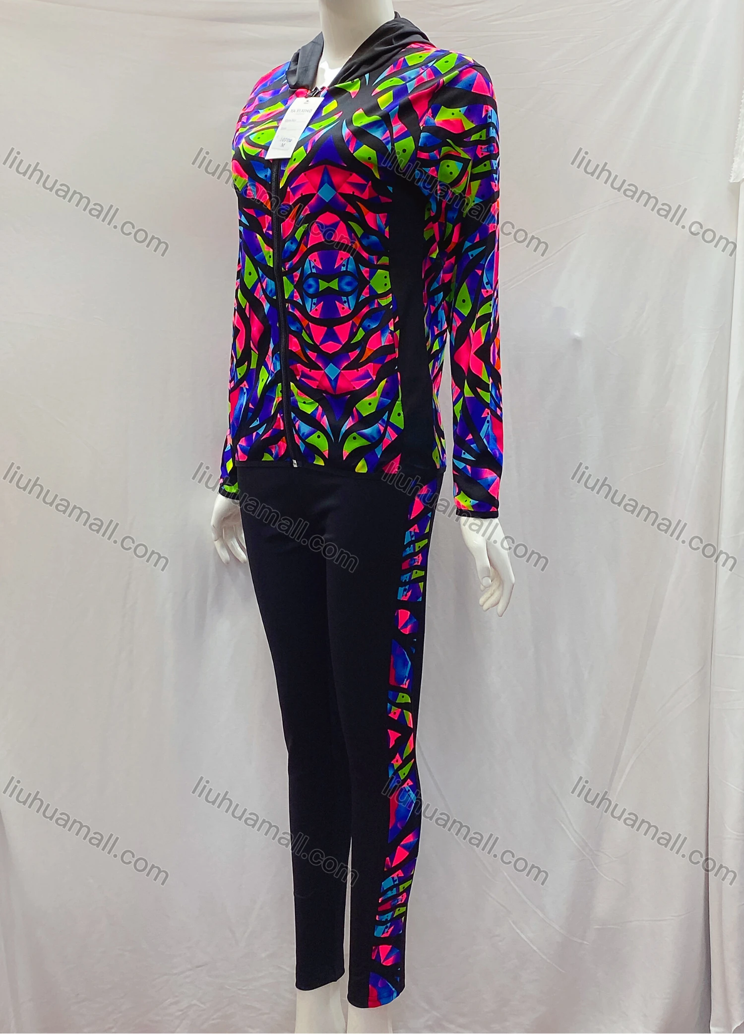 Wholesale Women's Casual Long Sleeve Abstract Pattern Zipper Hooded Jacket&Pants Sets - Liuhuamall