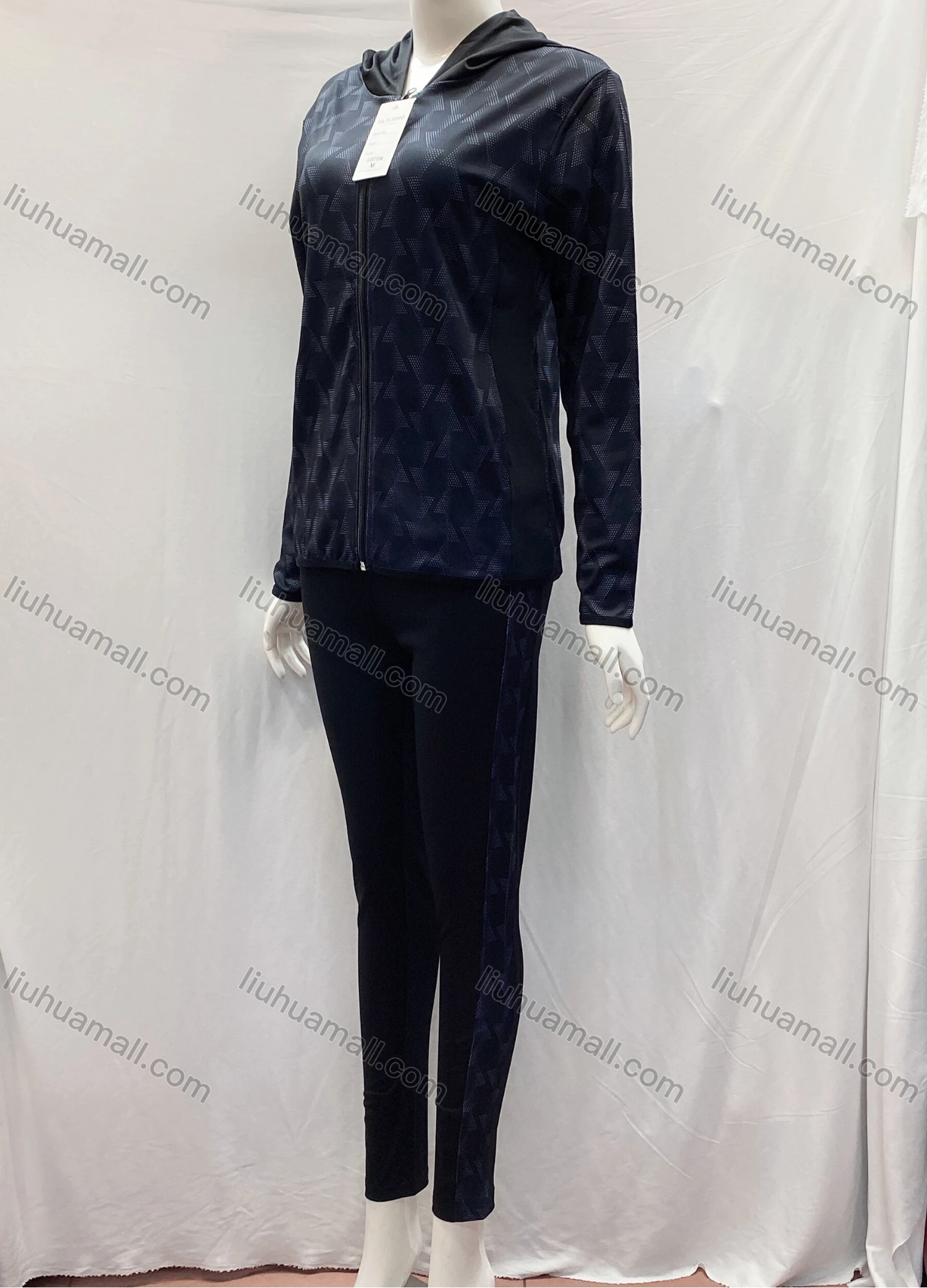 Wholesale Women's Casual Long Sleeve Allover Print Zipper Hooded Jacket&Pants Sets - Liuhuamall