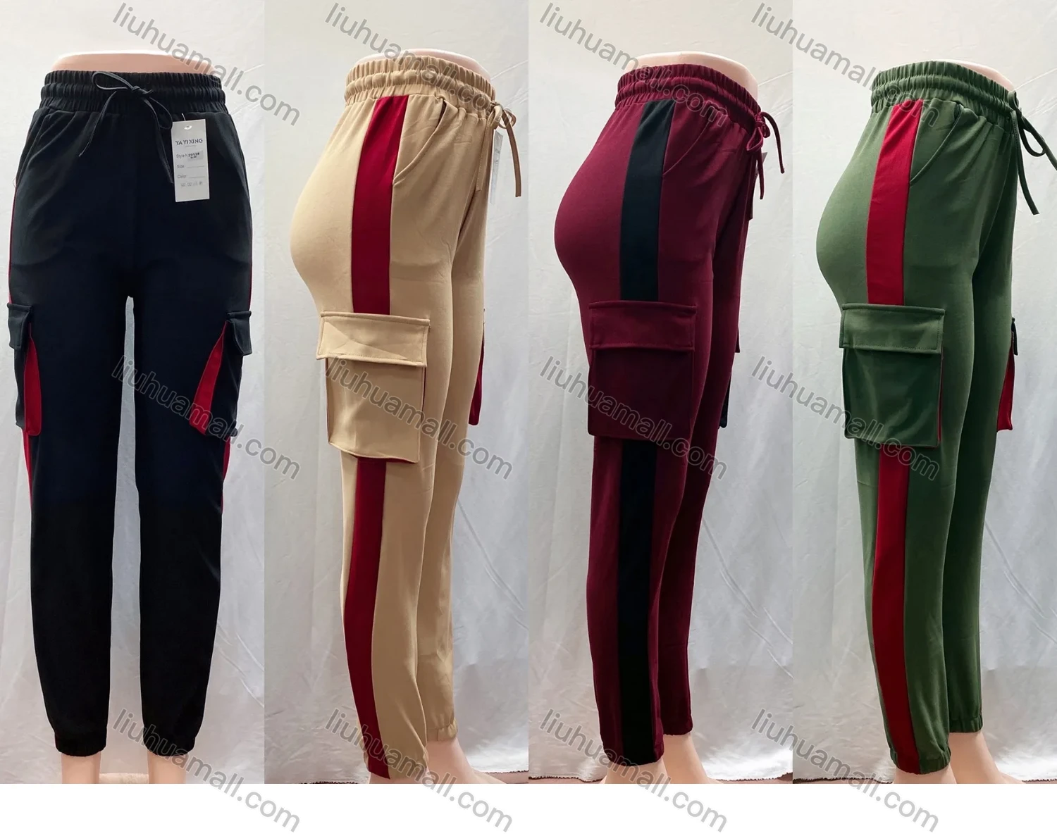 Wholesale Women's Casual Side Striped Drawstring Sweatpants With Flap Pockets - Liuhuamall