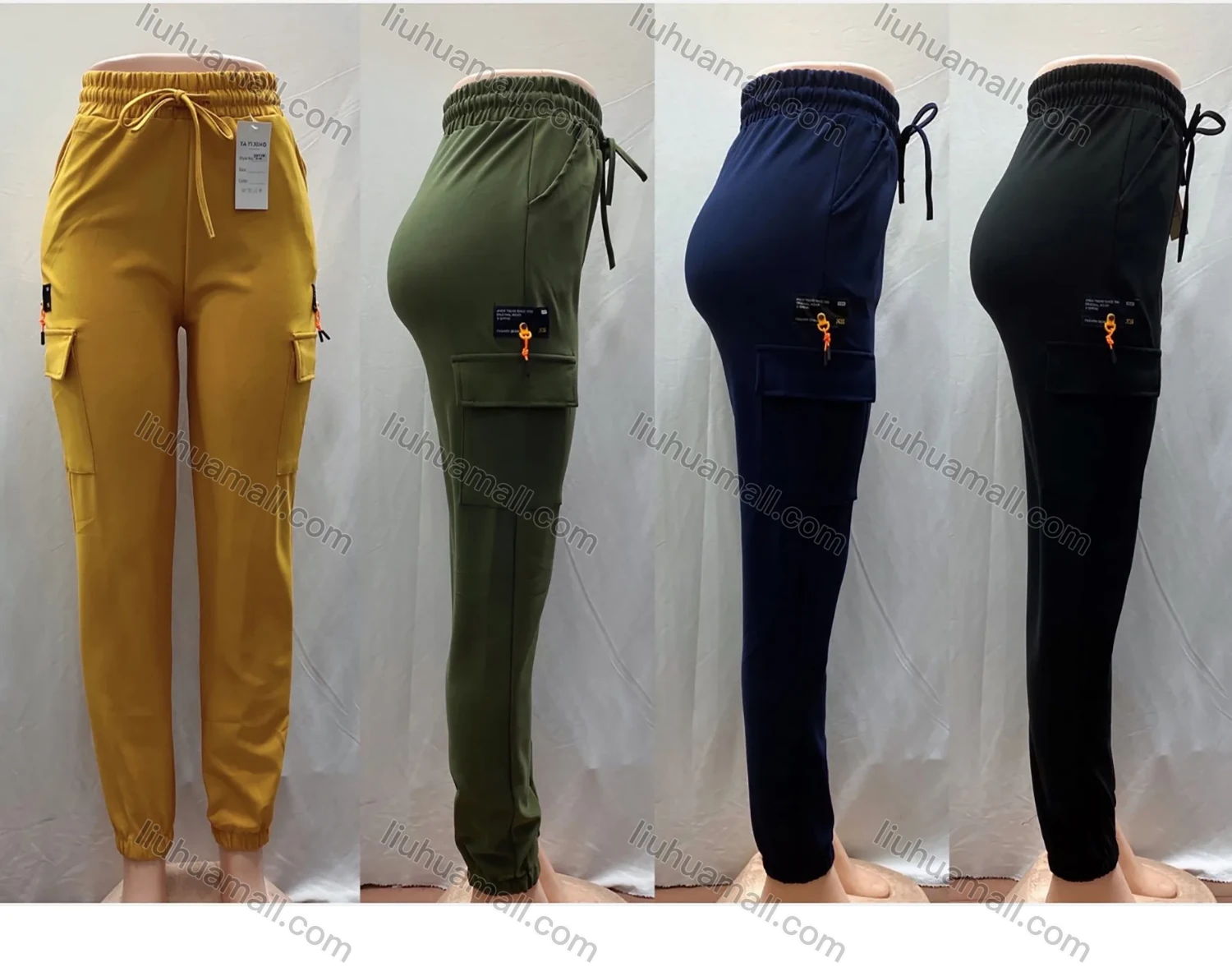 Wholesale Women's Casual High Waist Label Drawstring Plain Sweatpants With Flap Pockets - Liuhuamall