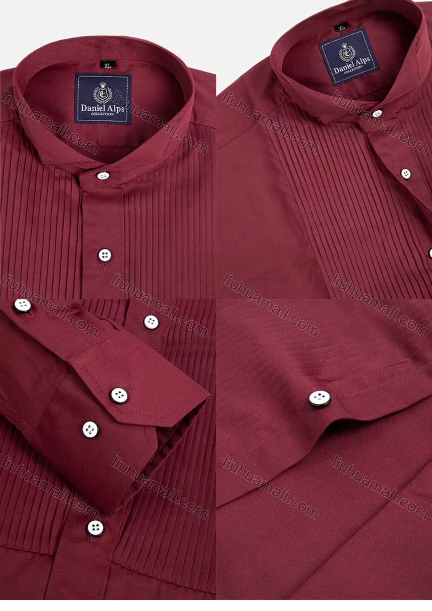 Wholesale Men's Long Sleeve Button Down Pleated Front Plain Dress Shirts - Liuhuamall