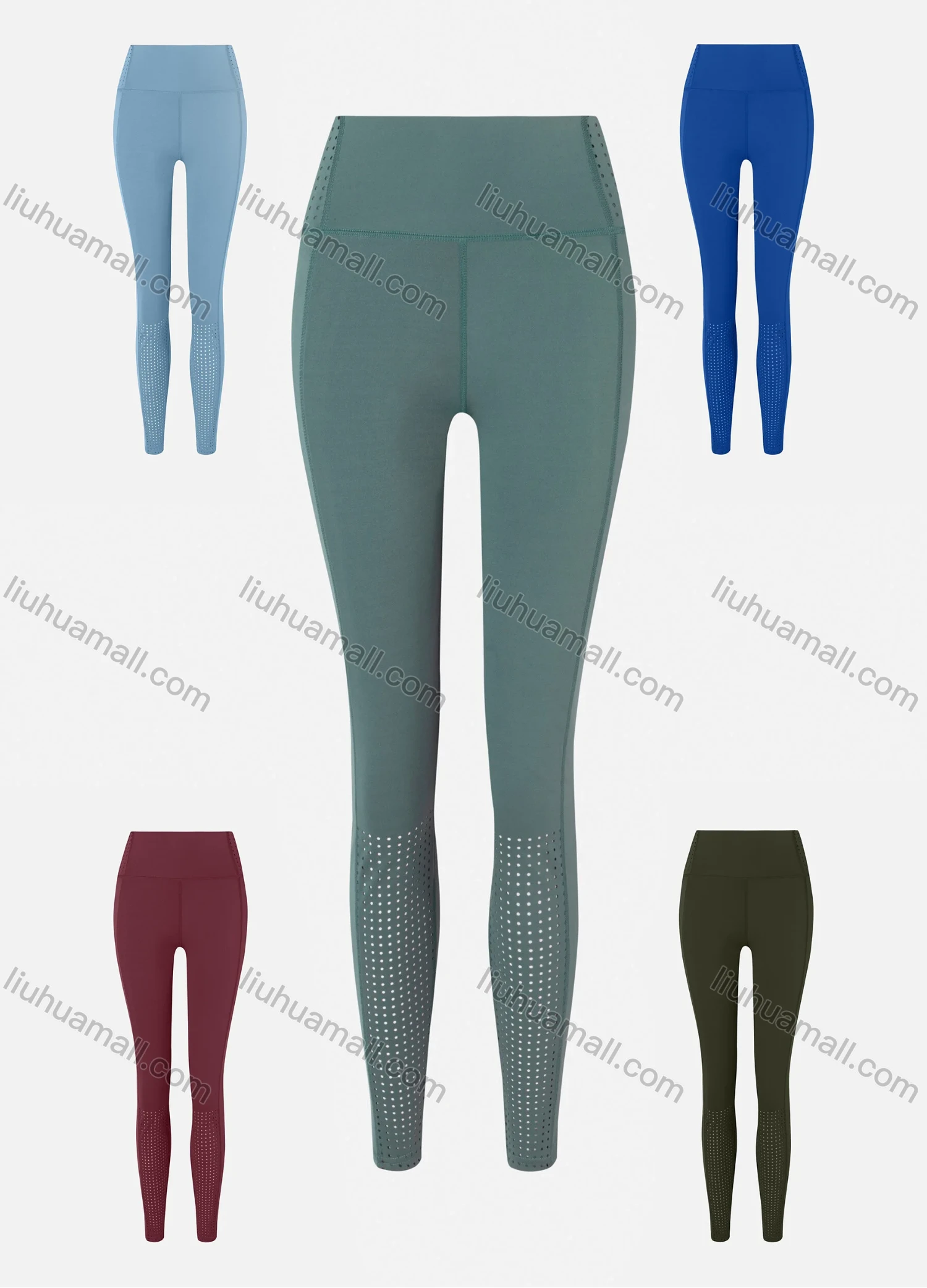 Wholesale Women's Sporty Plain High Waist Mesh Elastic Leggings - Liuhuamall