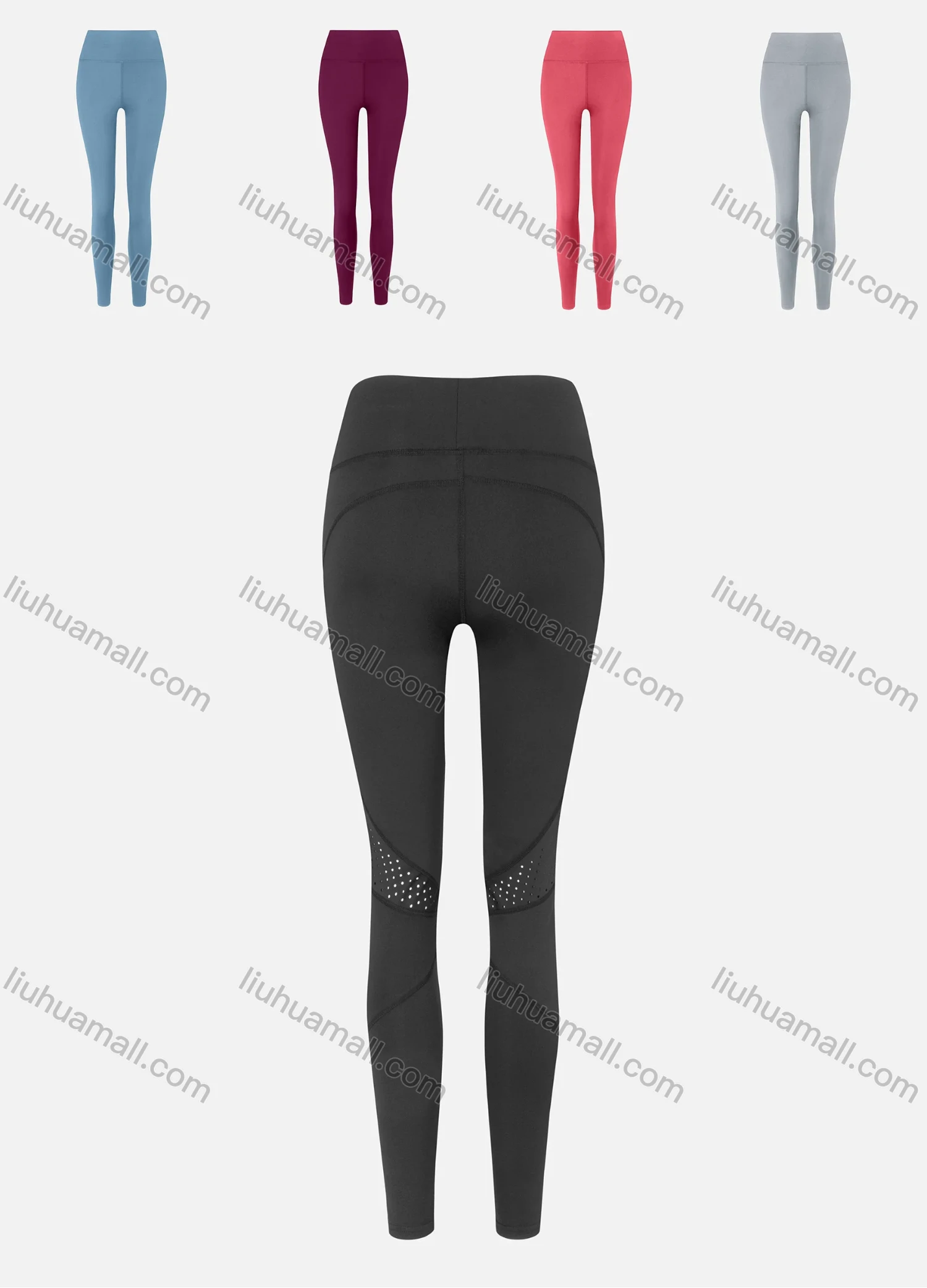 Wholesale Women's Sporty Plain High Waist Mesh Patchwork Pockets Leggings - Liuhuamall