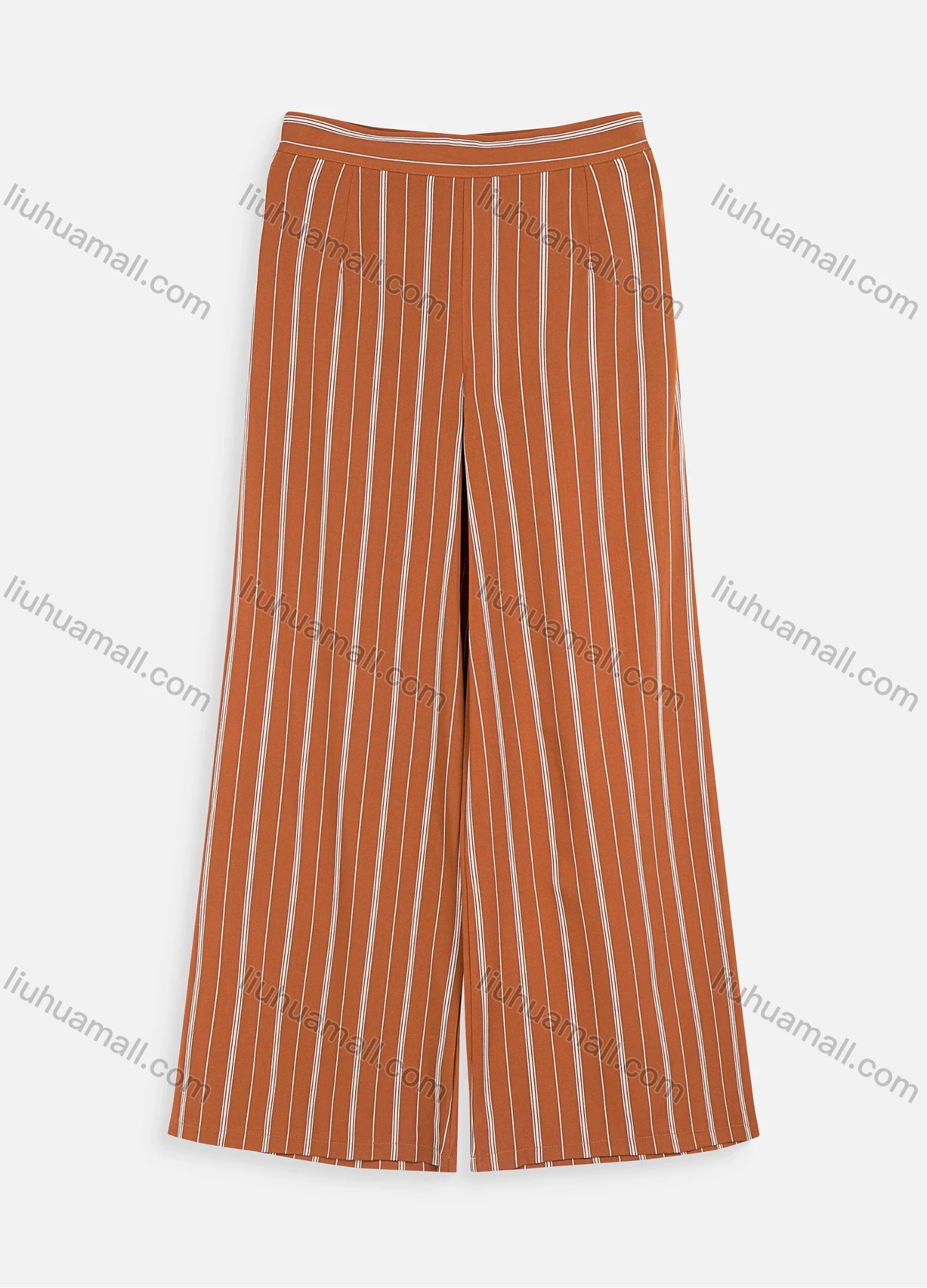 Wholesale Women's Casual Loose Fit Back Zip Striped Print Wide Leg Pants 18041# - Liuhuamall