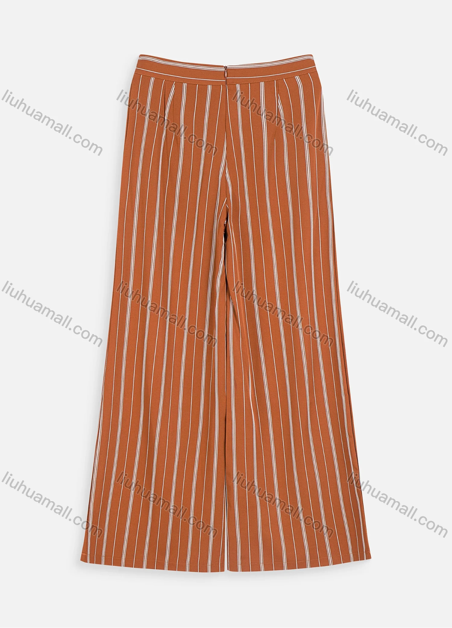 Wholesale Women's Casual Loose Fit Back Zip Striped Print Wide Leg Pants 18041# - Liuhuamall