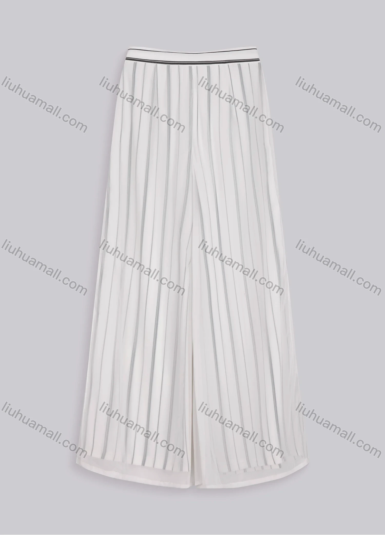 Wholesale Women's Casual Loose Fit Back Zip Striped Wide Leg Pants 18042# - Liuhuamall