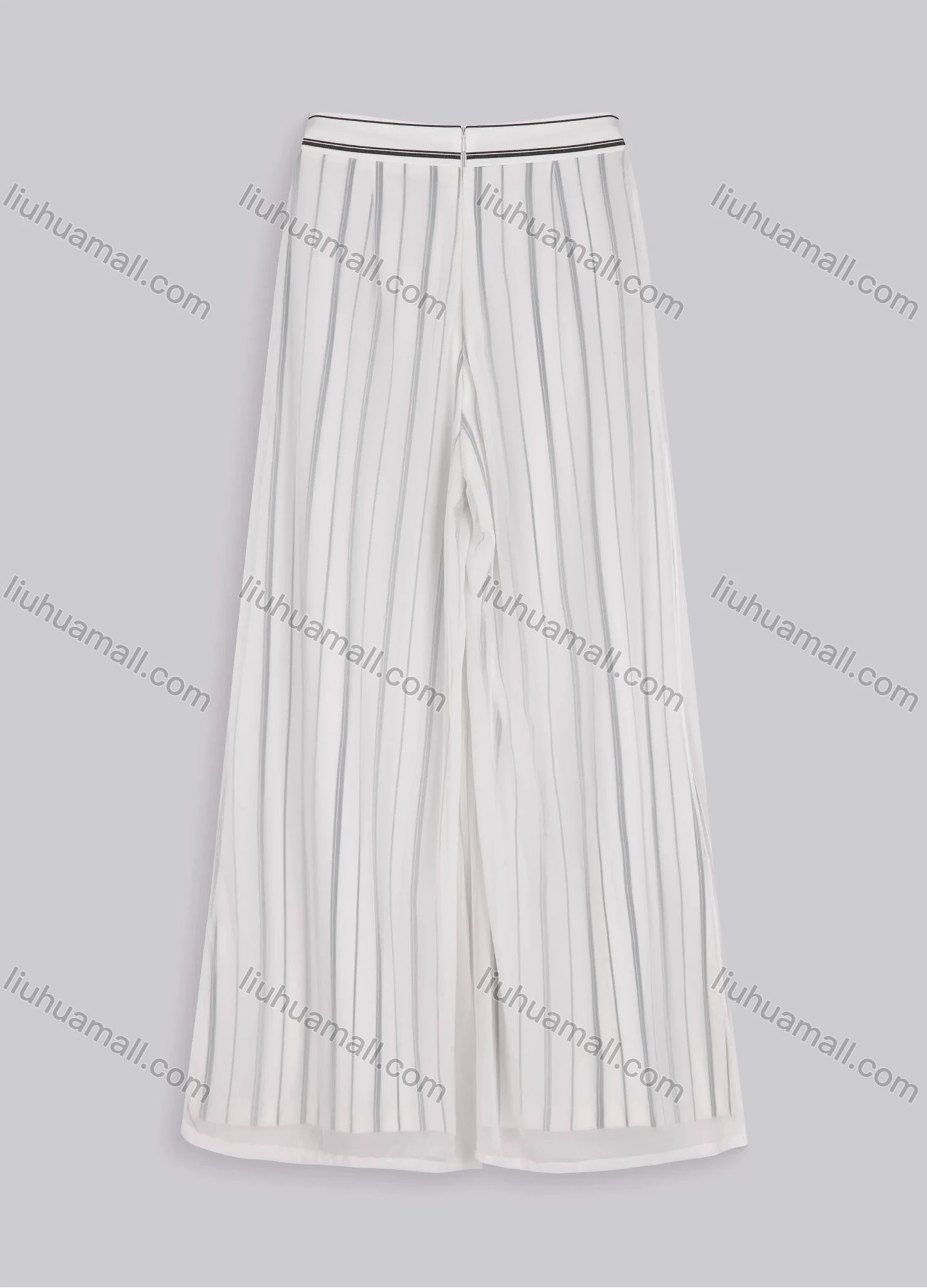 Wholesale Women's Casual Loose Fit Back Zip Striped Wide Leg Pants 18042# - Liuhuamall