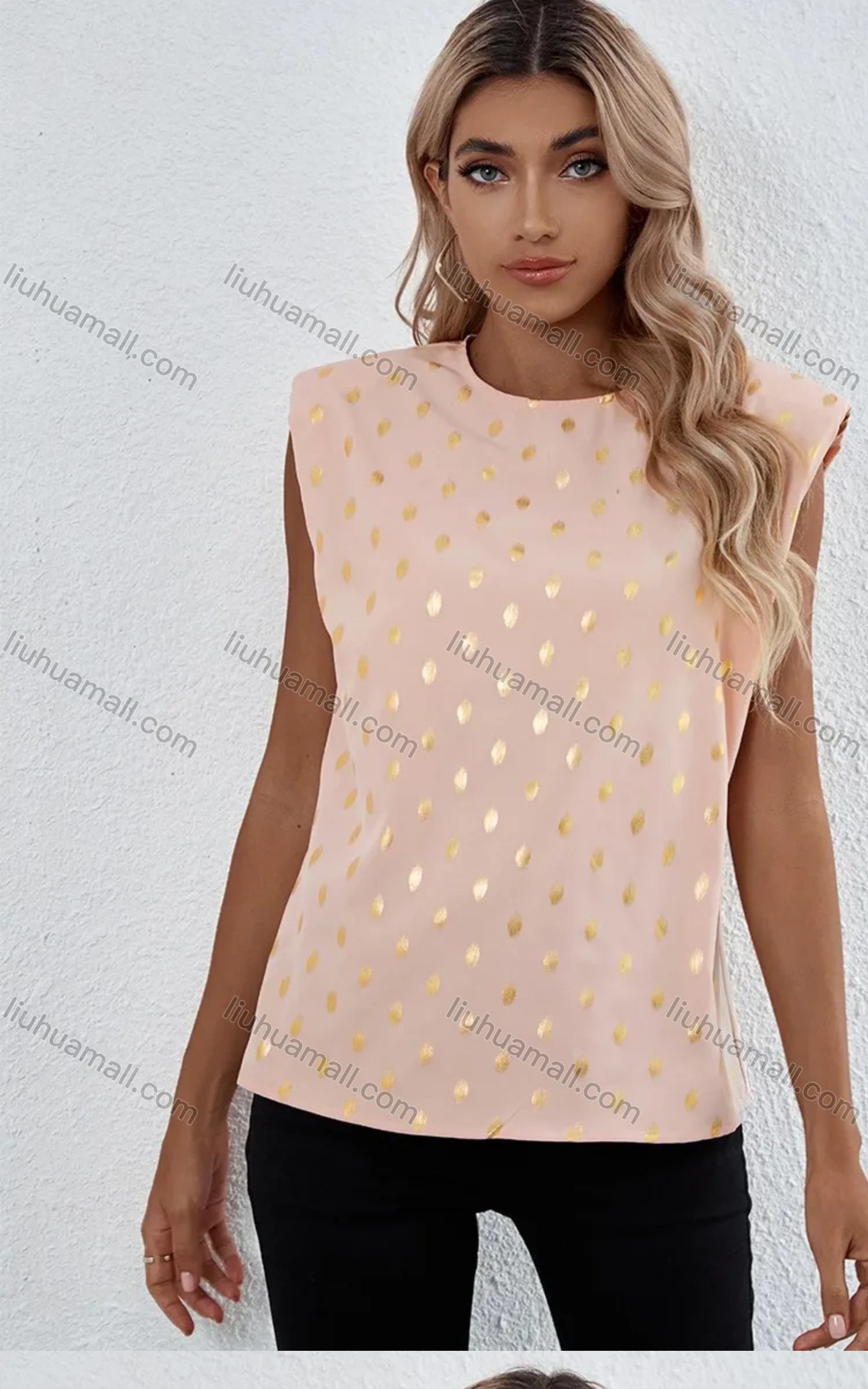 Wholesale Women's Casual Polka Dot Round-Neck Sleeveless Blouse B1003# - Liuhuamall