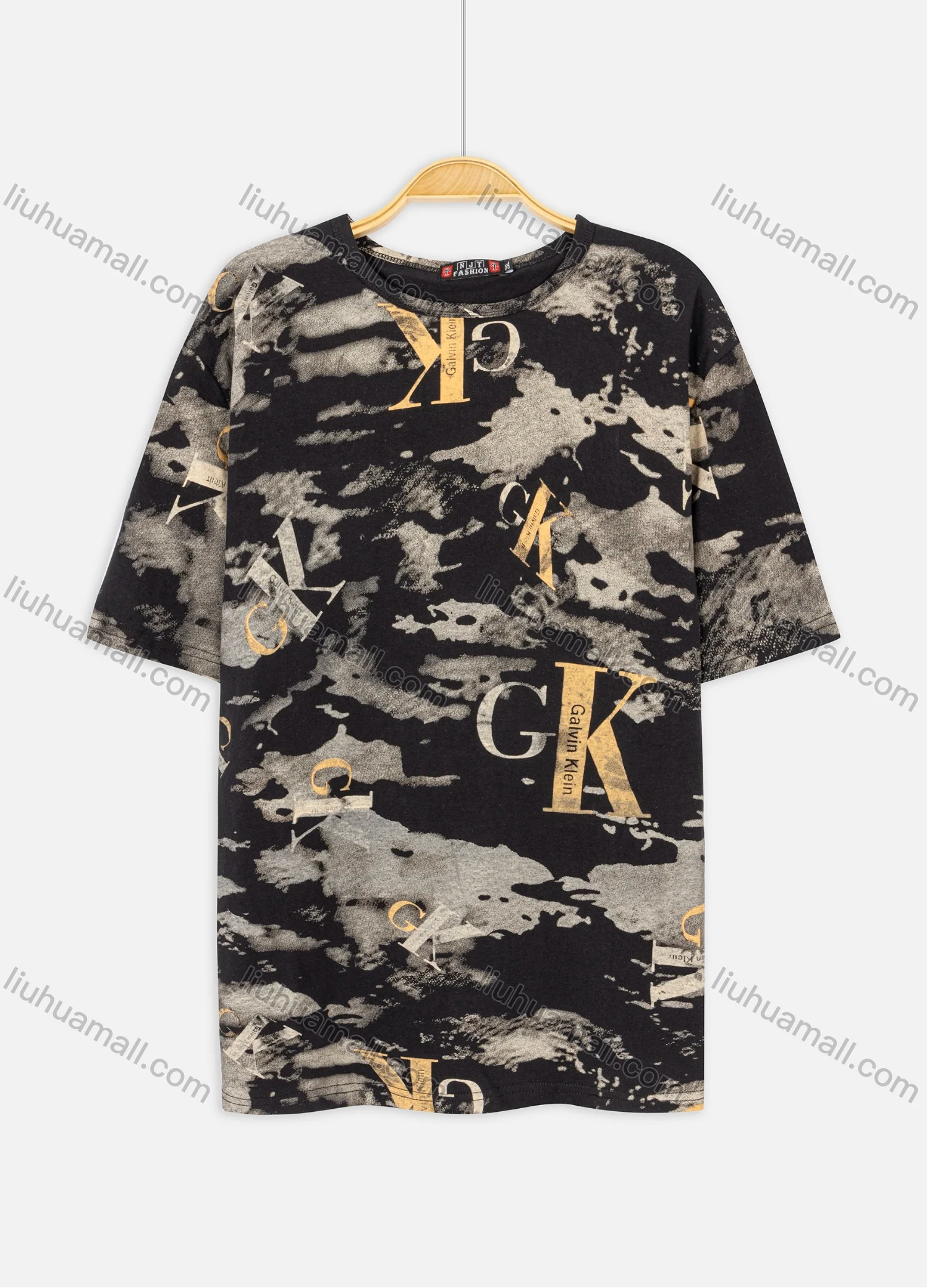 Wholesale Men's Plus Size Casual Round-neck Short Sleeve Letters Graphic Camo Tee - Liuhuamall