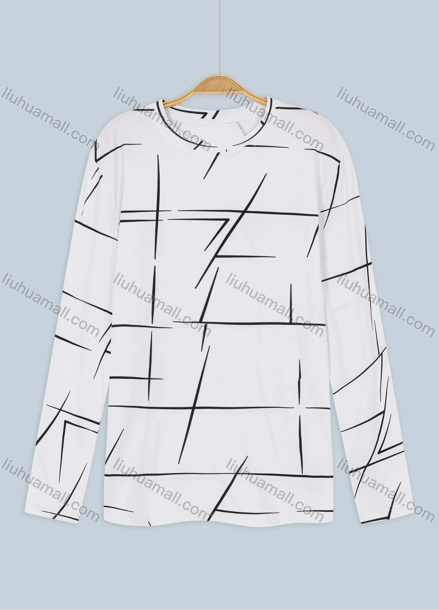 Wholesale Men's Plus Size Round-neck Long Sleeve Line Pattern Tee - Liuhuamall