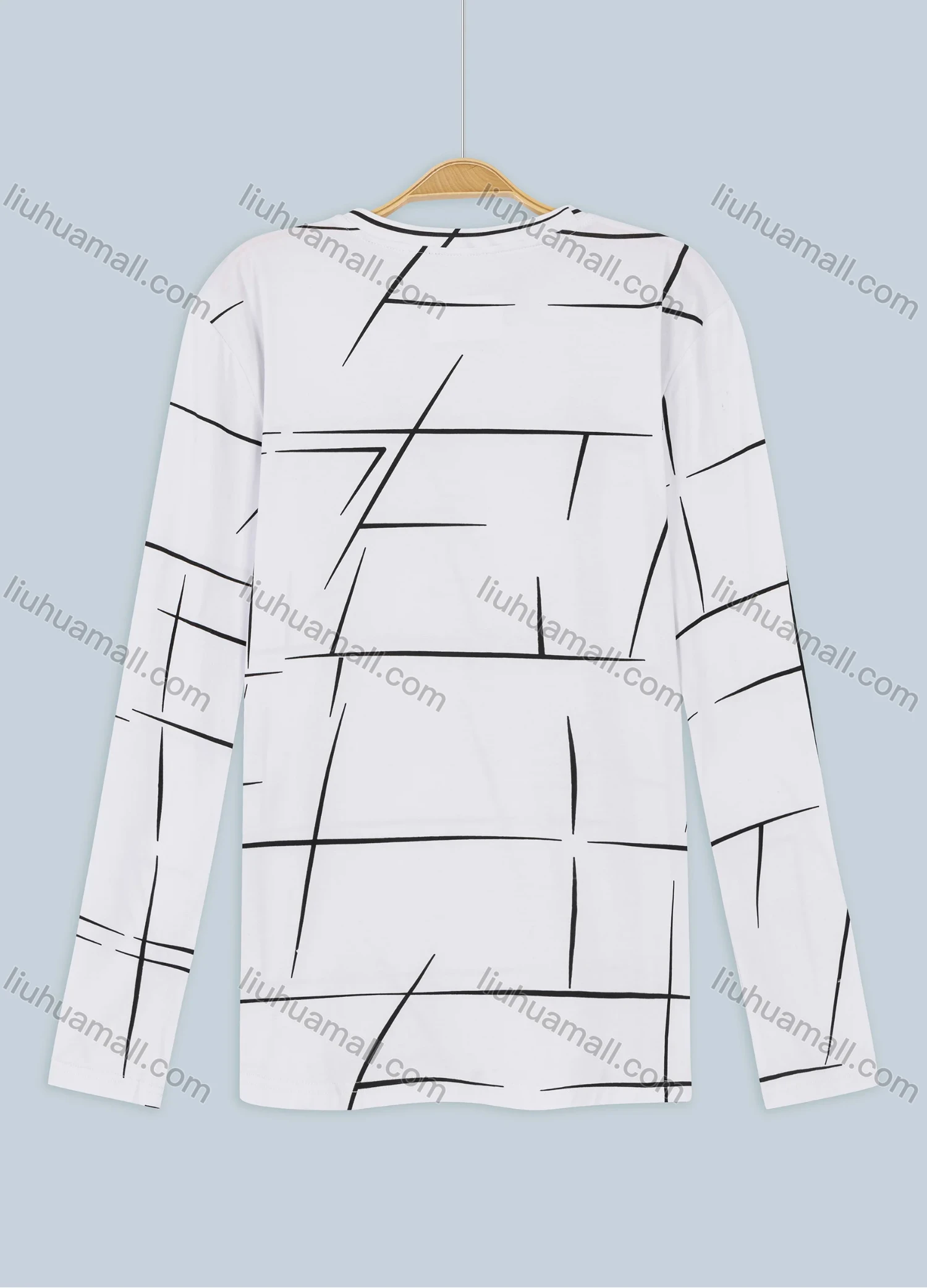 Wholesale Men's Plus Size Round-neck Long Sleeve Line Pattern Tee - Liuhuamall