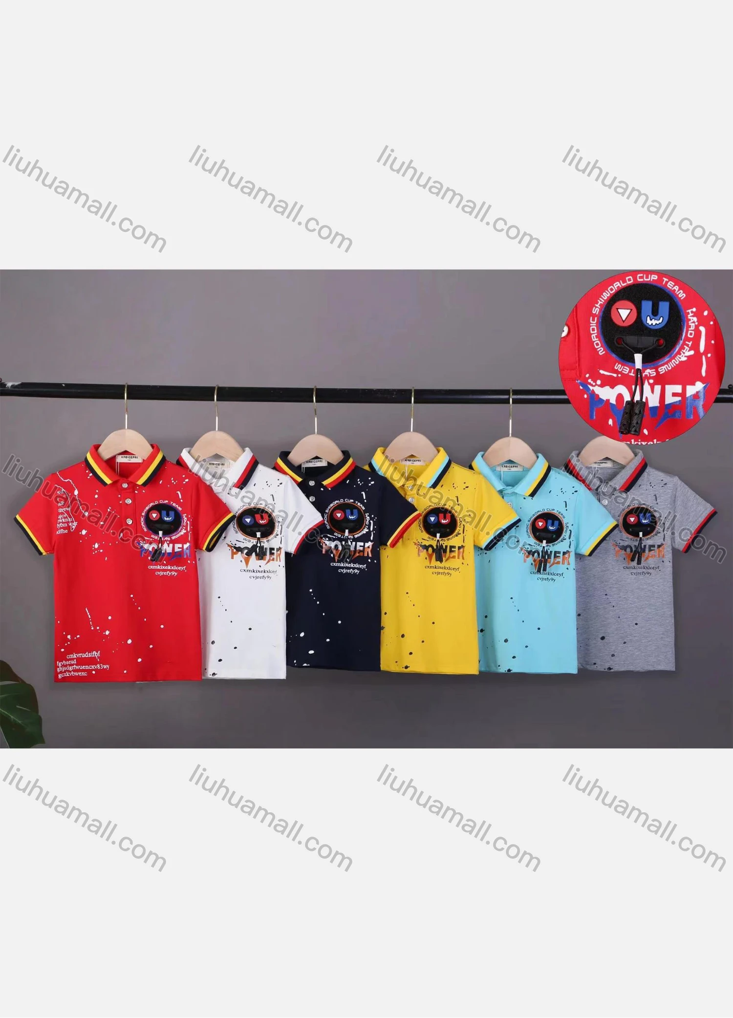 Wholesale Boys Ink Splash Letter Graphic Striped Trim Casual Polo Shirt 1106# - Liuhuamall
