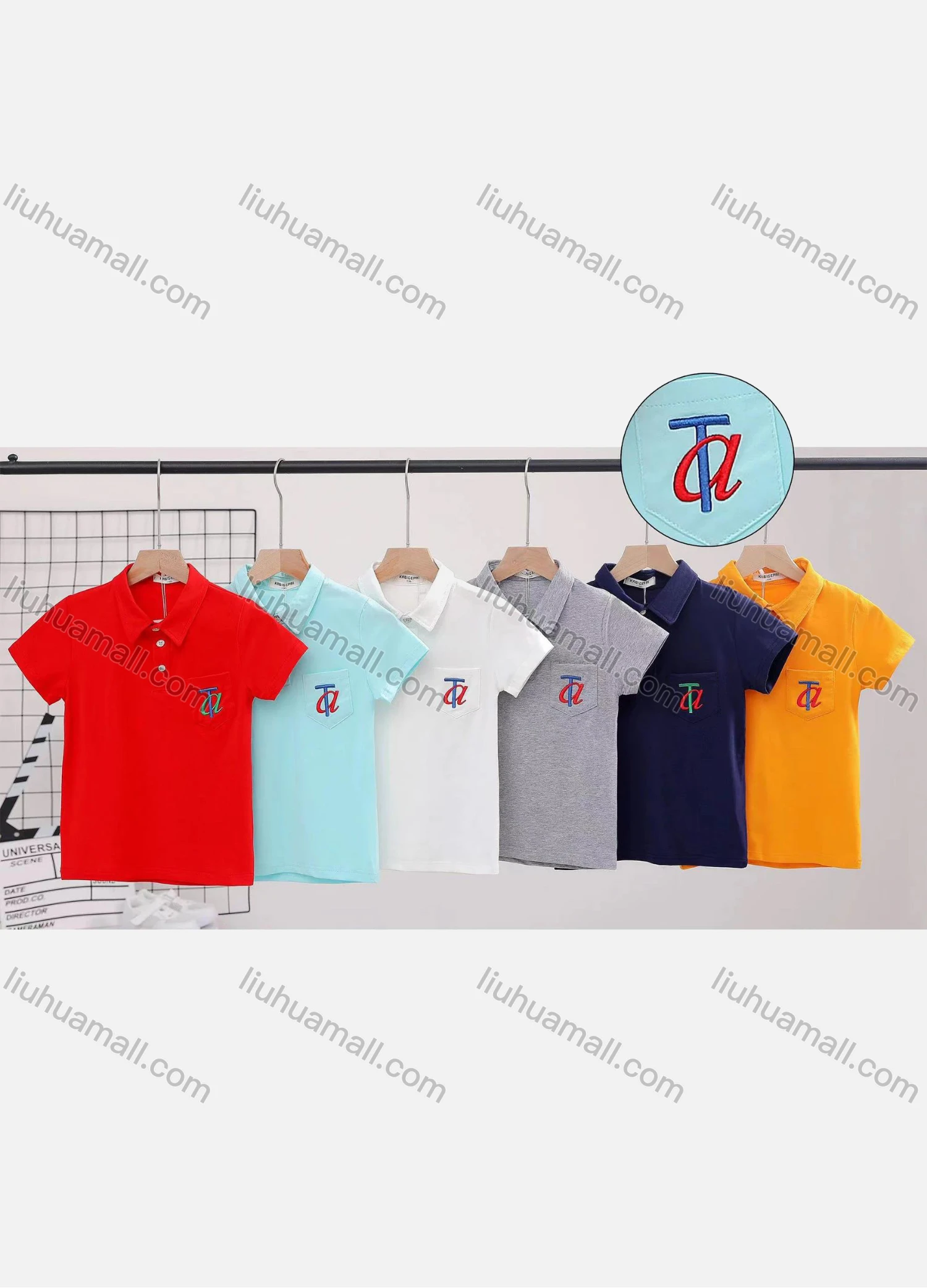 Wholesale Boys Embroidery Letter Graphic Plain Patch Pocket Casual Polo Shirt A1009# - Liuhuamall