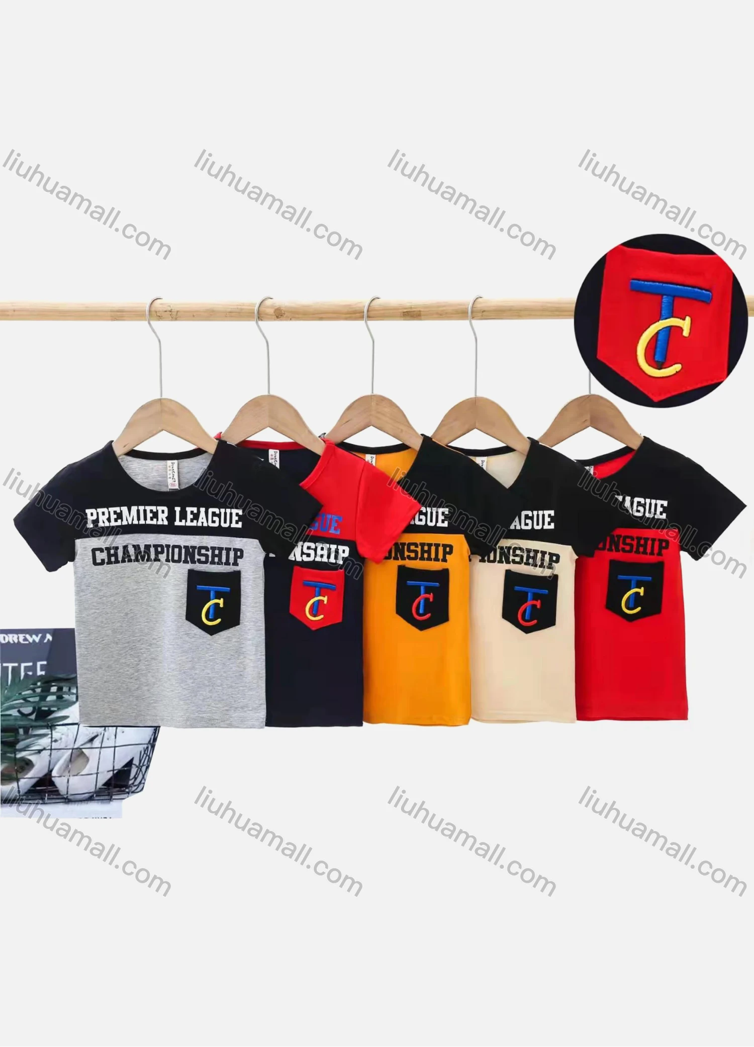 Wholesale Boys Embroidery Letter Graphic Patch Pocket Short Sleeve T-shirt 6177# - Liuhuamall