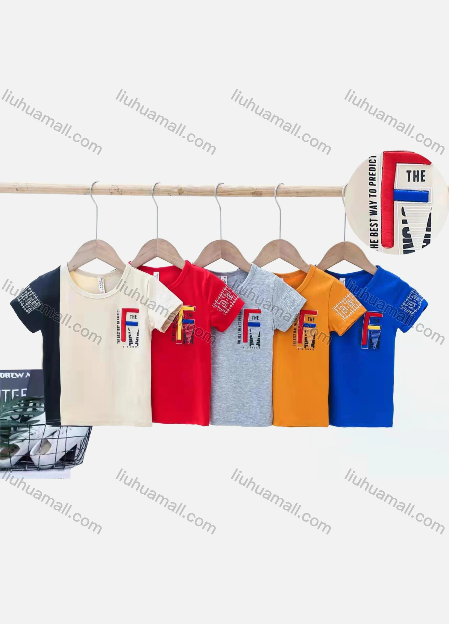 Wholesale Boys Casual Colorblock Letter Graphic Embroidery Short Sleeve T-shirt 6172# - Liuhuamall