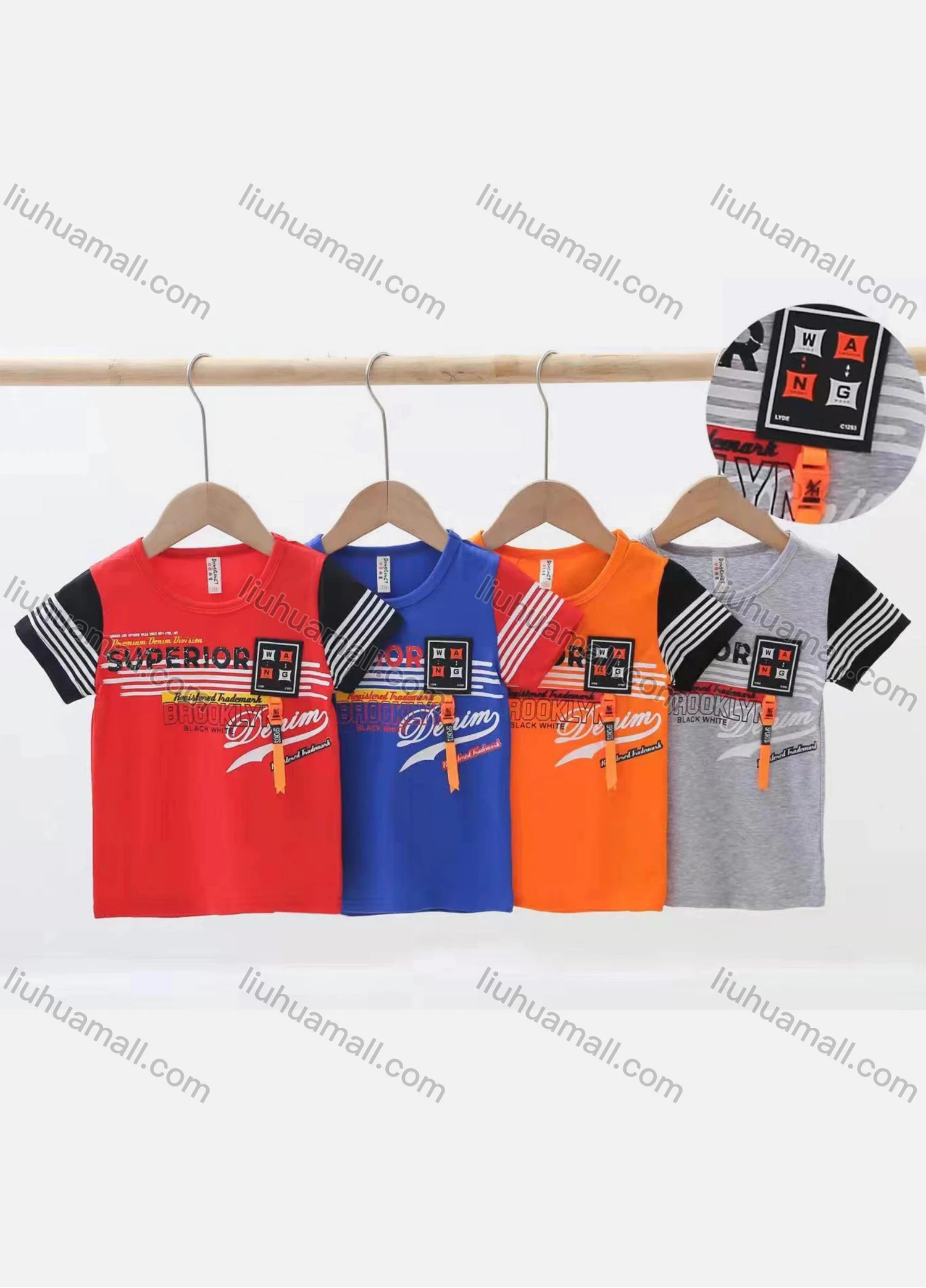 Wholesale Boys Splicing Letter Graphic Striped Casual Tee 691# - Liuhuamall