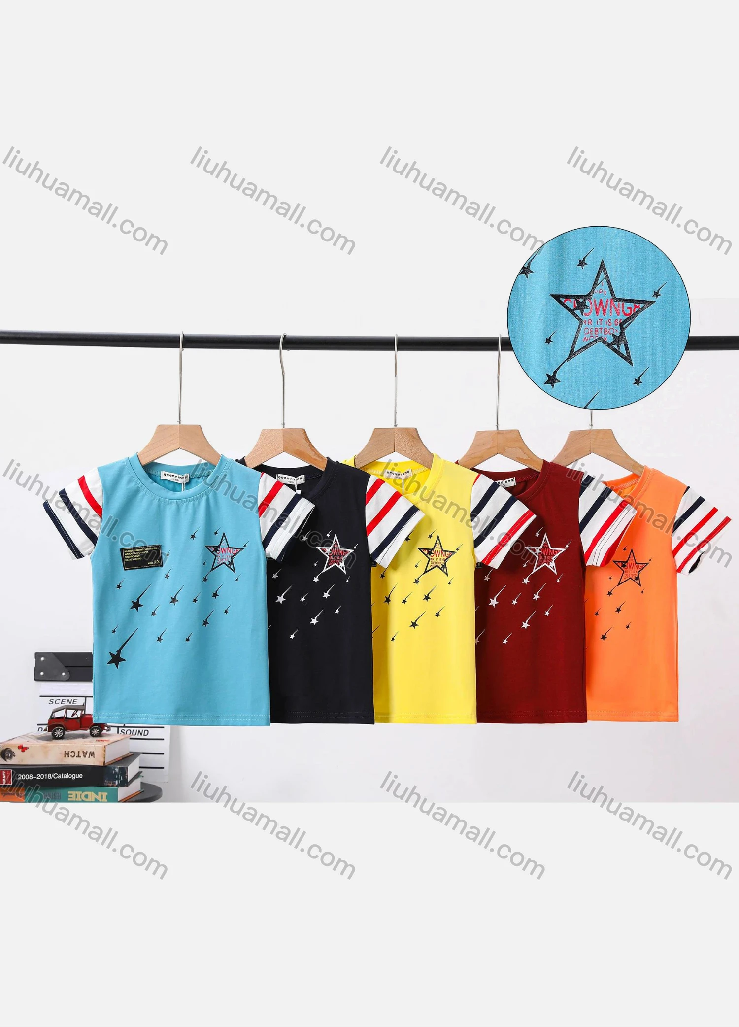 Wholesale Boys Splicing Stars Letter Graphic Casual T Shirt 9830# - Liuhuamall