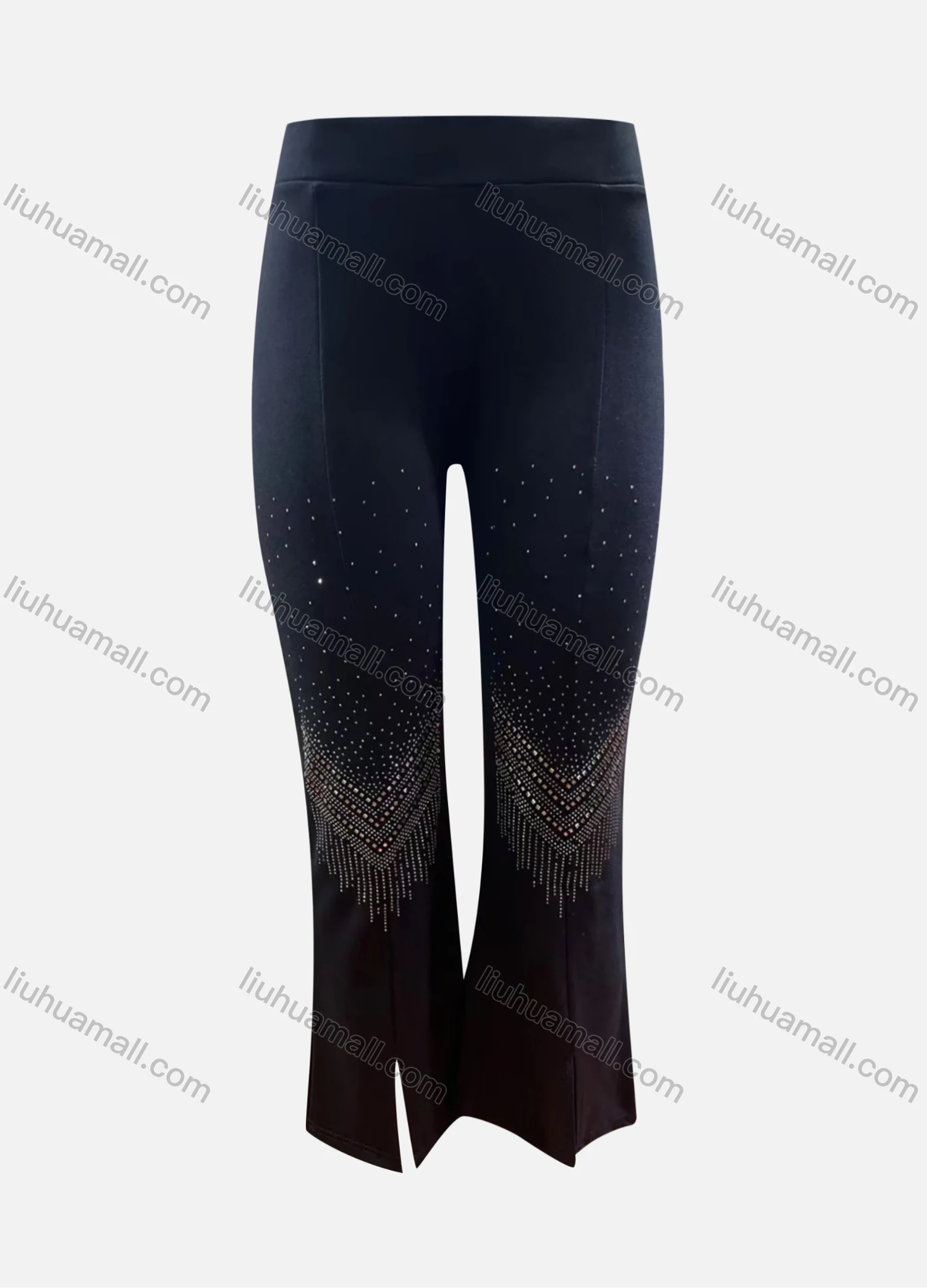 Wholesale Women's Casual High Waist Retro Rhinestone Applique Cropped Pants - Liuhuamall