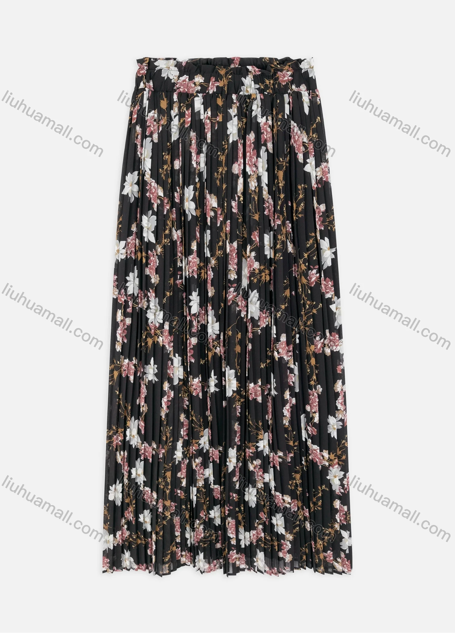 Wholesale Women's Casual Allover Floral Print Paper Bag Waist Pleated Chiffon Maxi Skirts - Liuhuamall