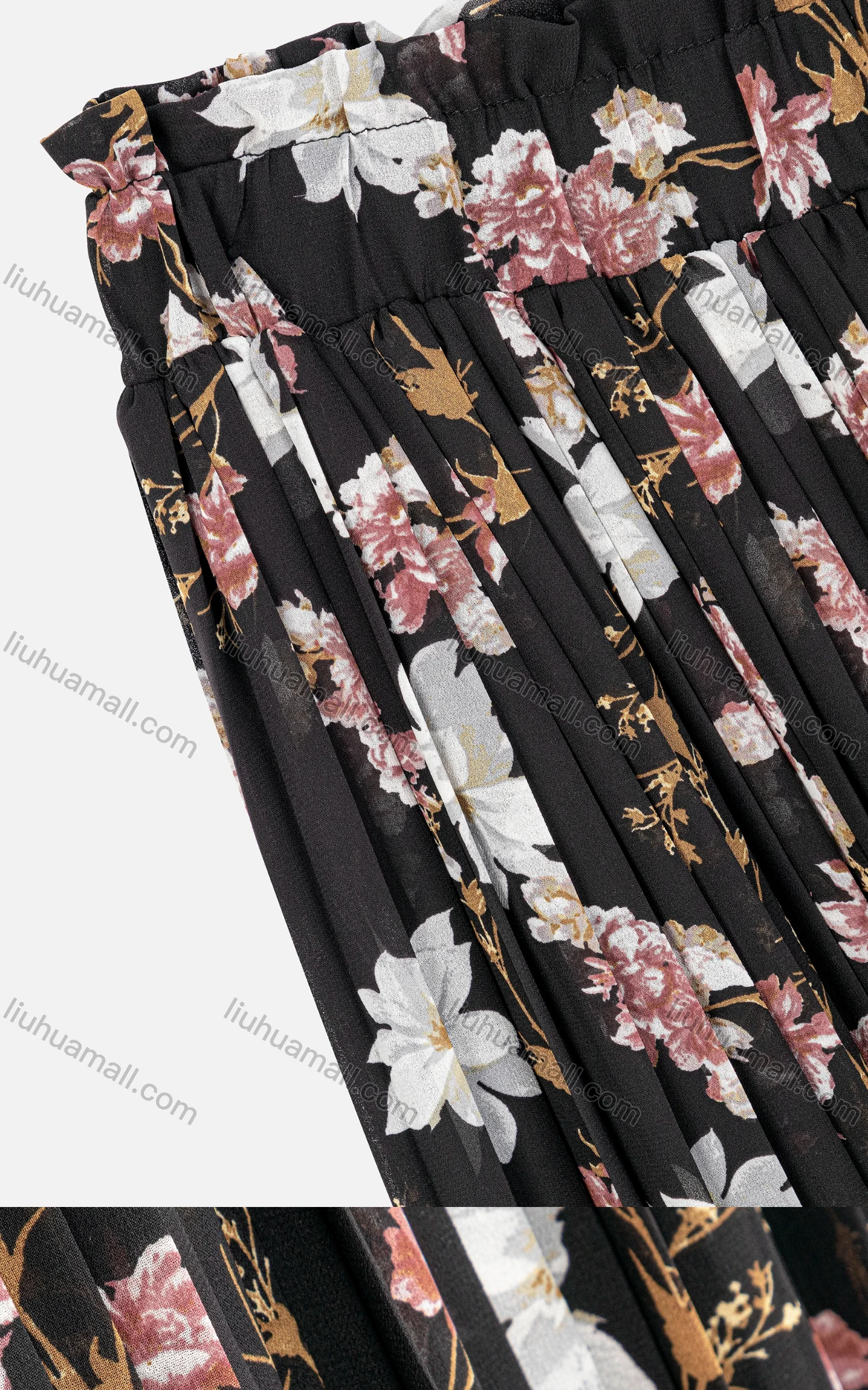 Wholesale Women's Casual Allover Floral Print Paper Bag Waist Pleated Chiffon Maxi Skirts - Liuhuamall