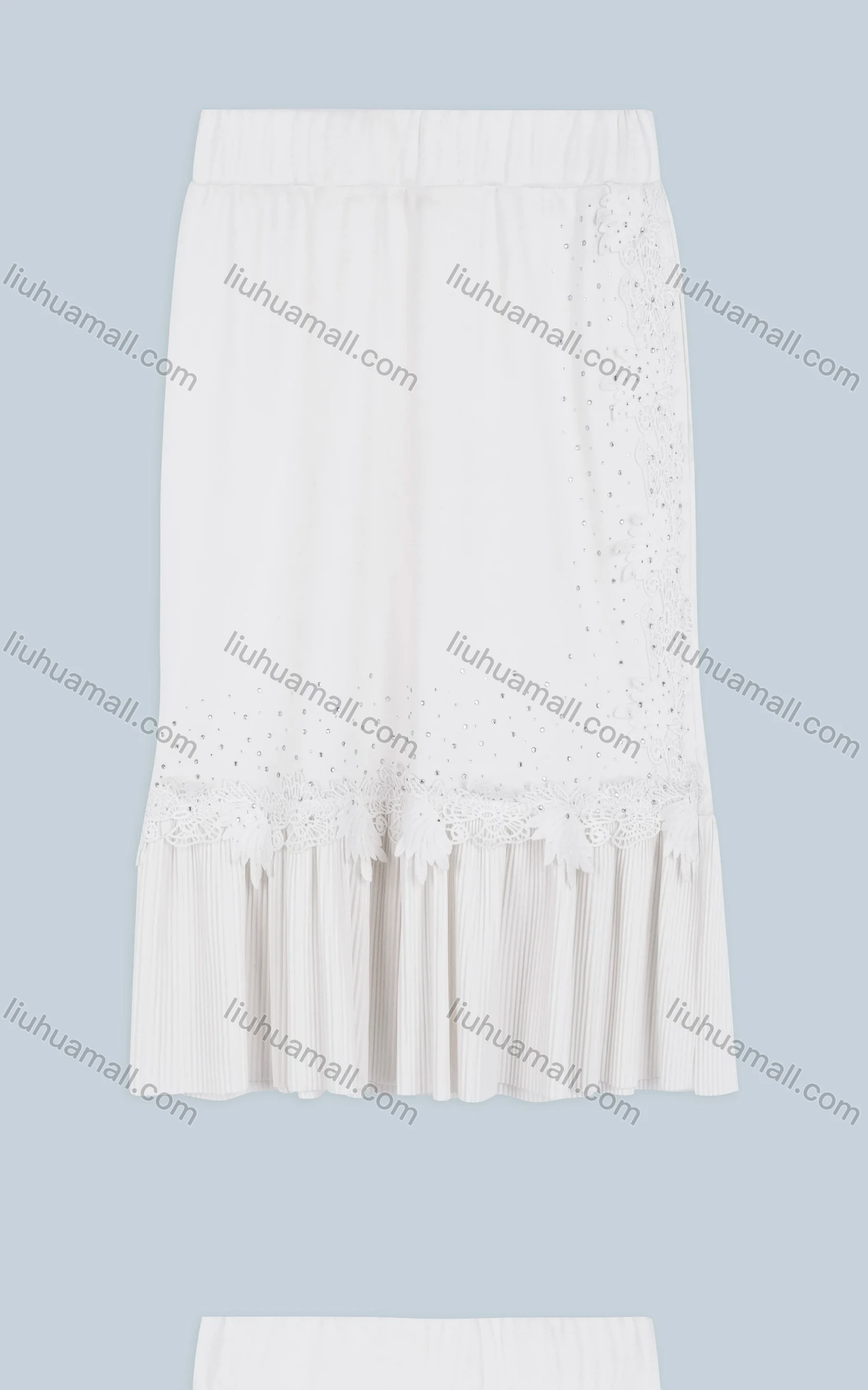 Wholesale Women's Casual Rhinestone Splicing Crochet Guipure Appliques Ruched Midi Skirts - Liuhuamall