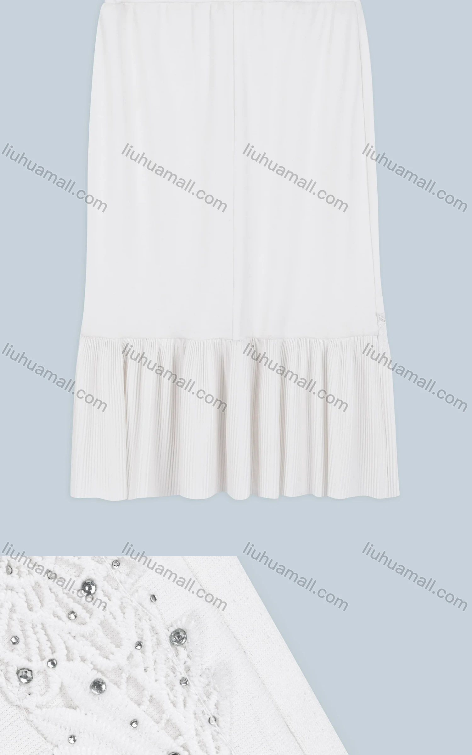 Wholesale Women's Casual Rhinestone Splicing Crochet Guipure Appliques Ruched Midi Skirts - Liuhuamall