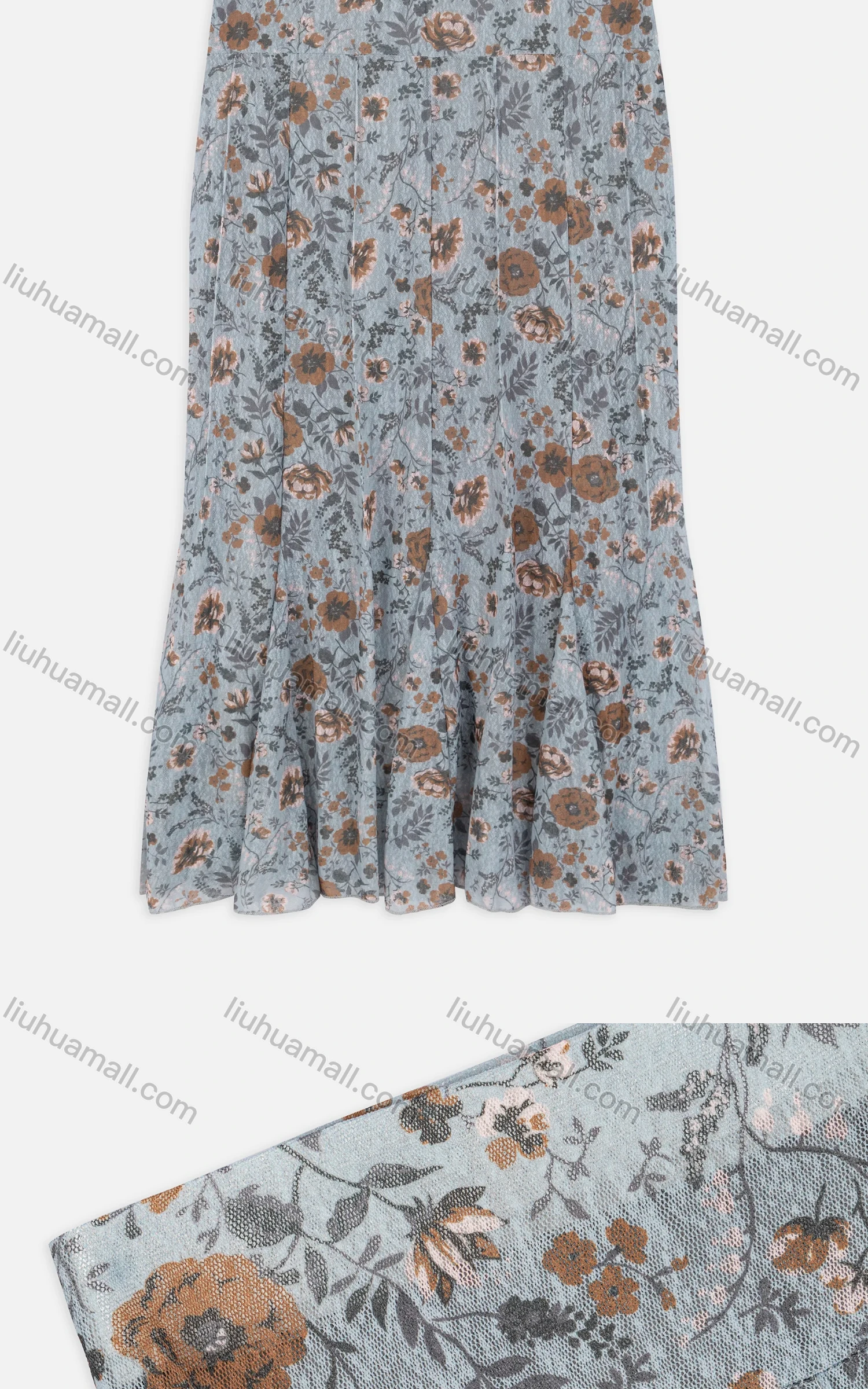 Wholesale Women's Casual Allover Floral Print Ruffle Hem Mesh Mermaid Midi Skirts - Liuhuamall