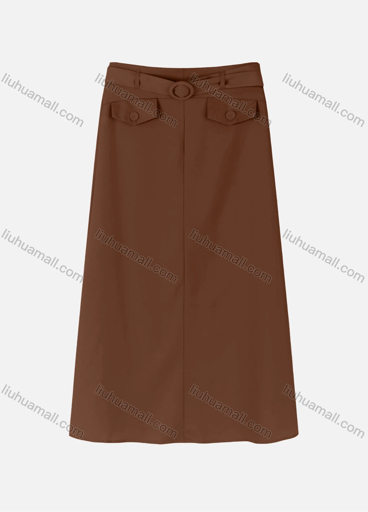 Wholesale Women's Casual Two Side Flap Decoration A-line Skirts With Belt 1942# - Liuhuamall