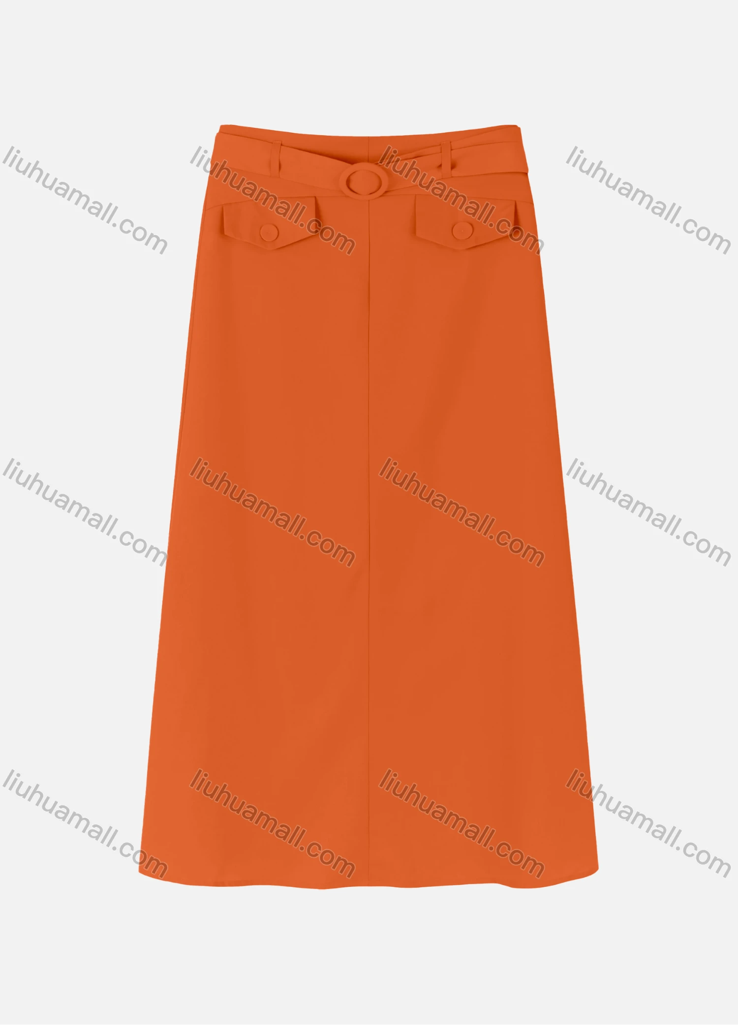 Wholesale Women's Casual Two Side Flap Decoration A-line Skirts With Belt 1942# - Liuhuamall