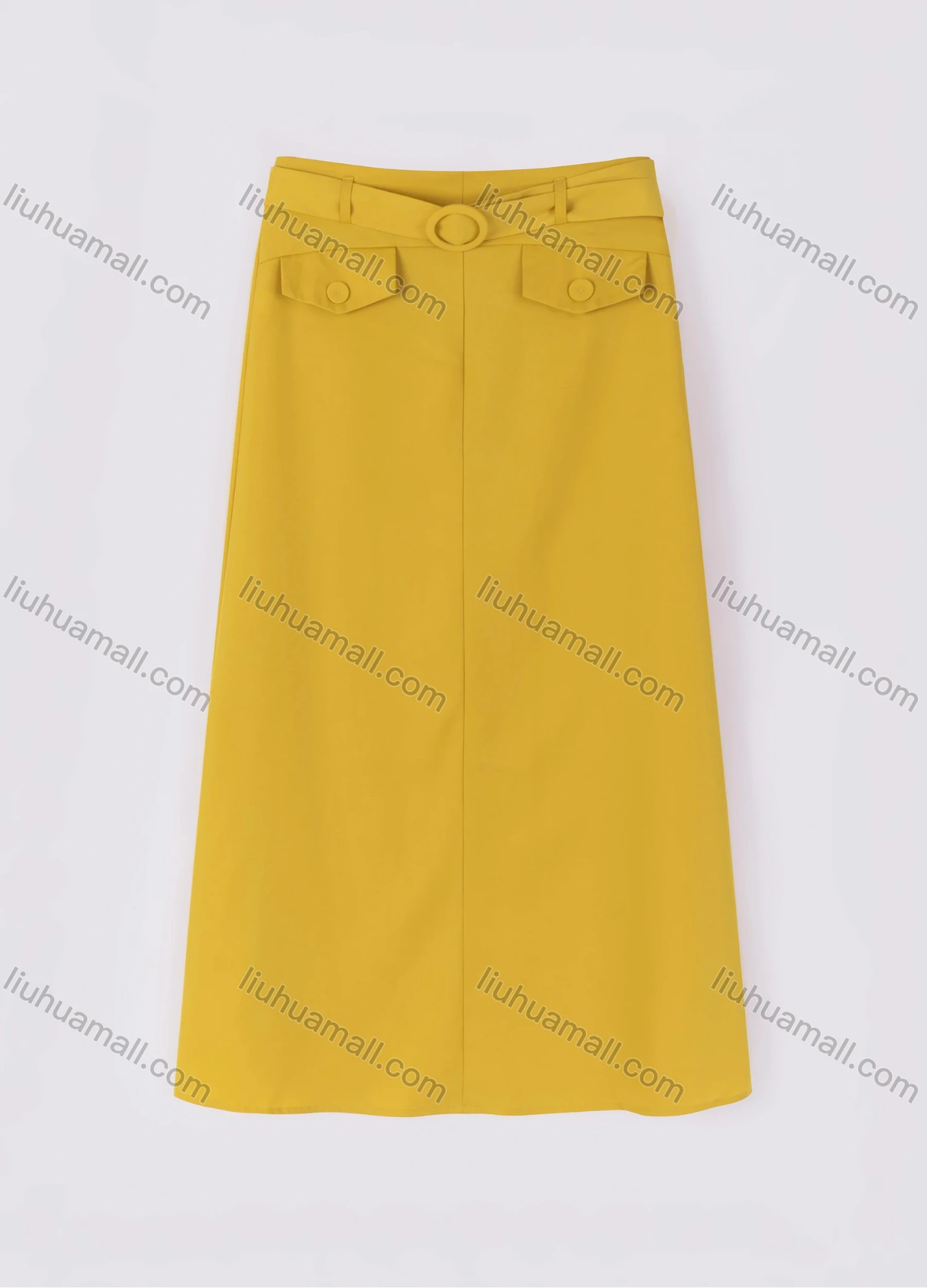 Wholesale Women's Casual Two Side Flap Decoration A-line Skirts With Belt 1942# - Liuhuamall