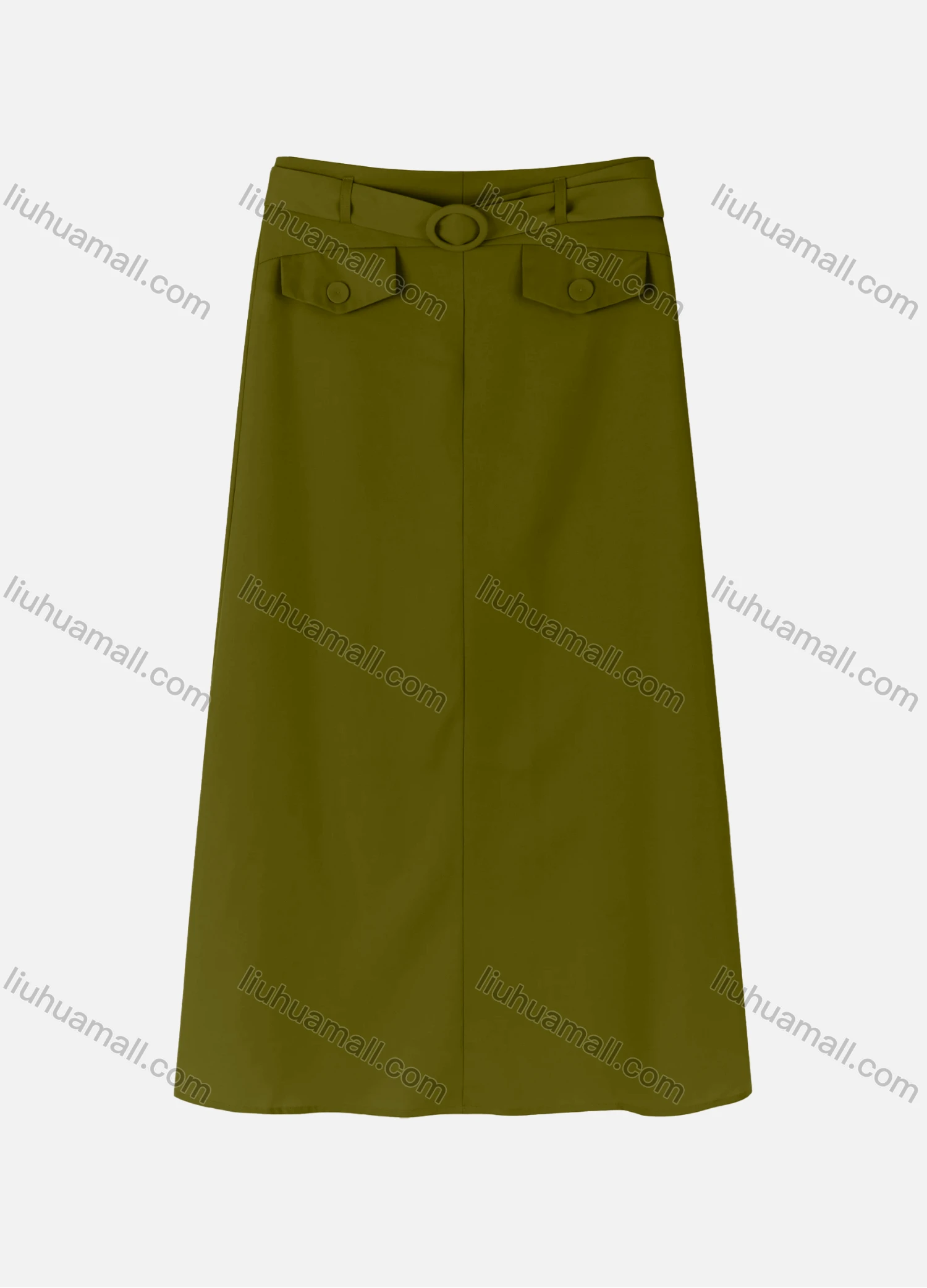 Wholesale Women's Casual Two Side Flap Decoration A-line Skirts With Belt 1942# - Liuhuamall