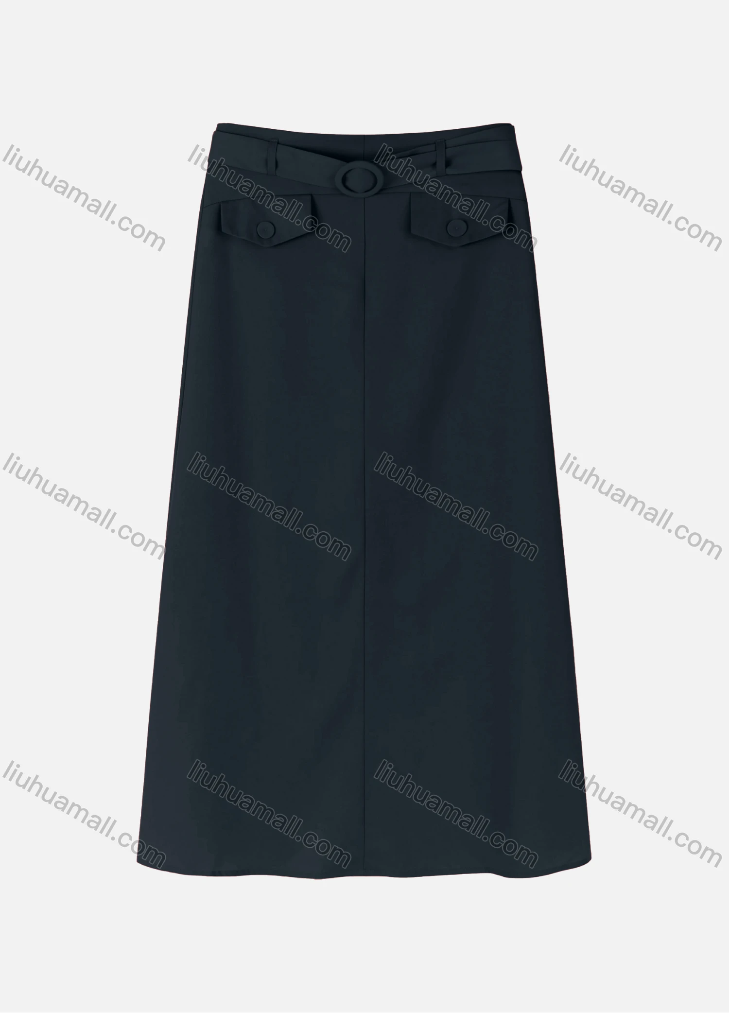 Wholesale Women's Casual Two Side Flap Decoration A-line Skirts With Belt 1942# - Liuhuamall