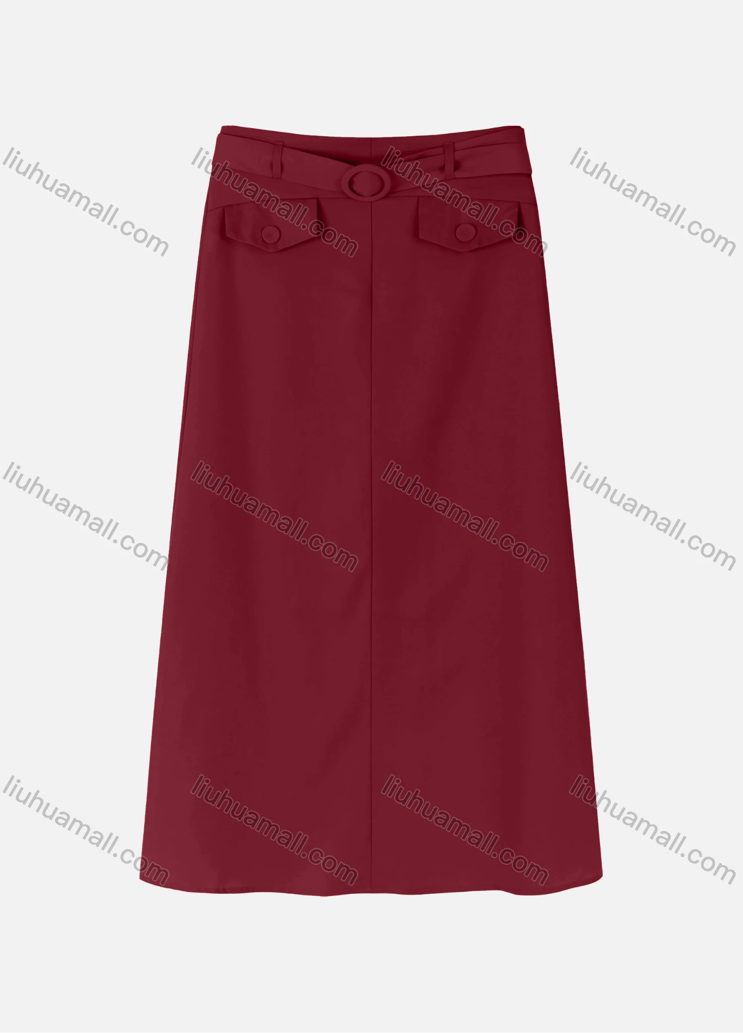 Wholesale Women's Casual Two Side Flap Decoration A-line Skirts With Belt 1942# - Liuhuamall